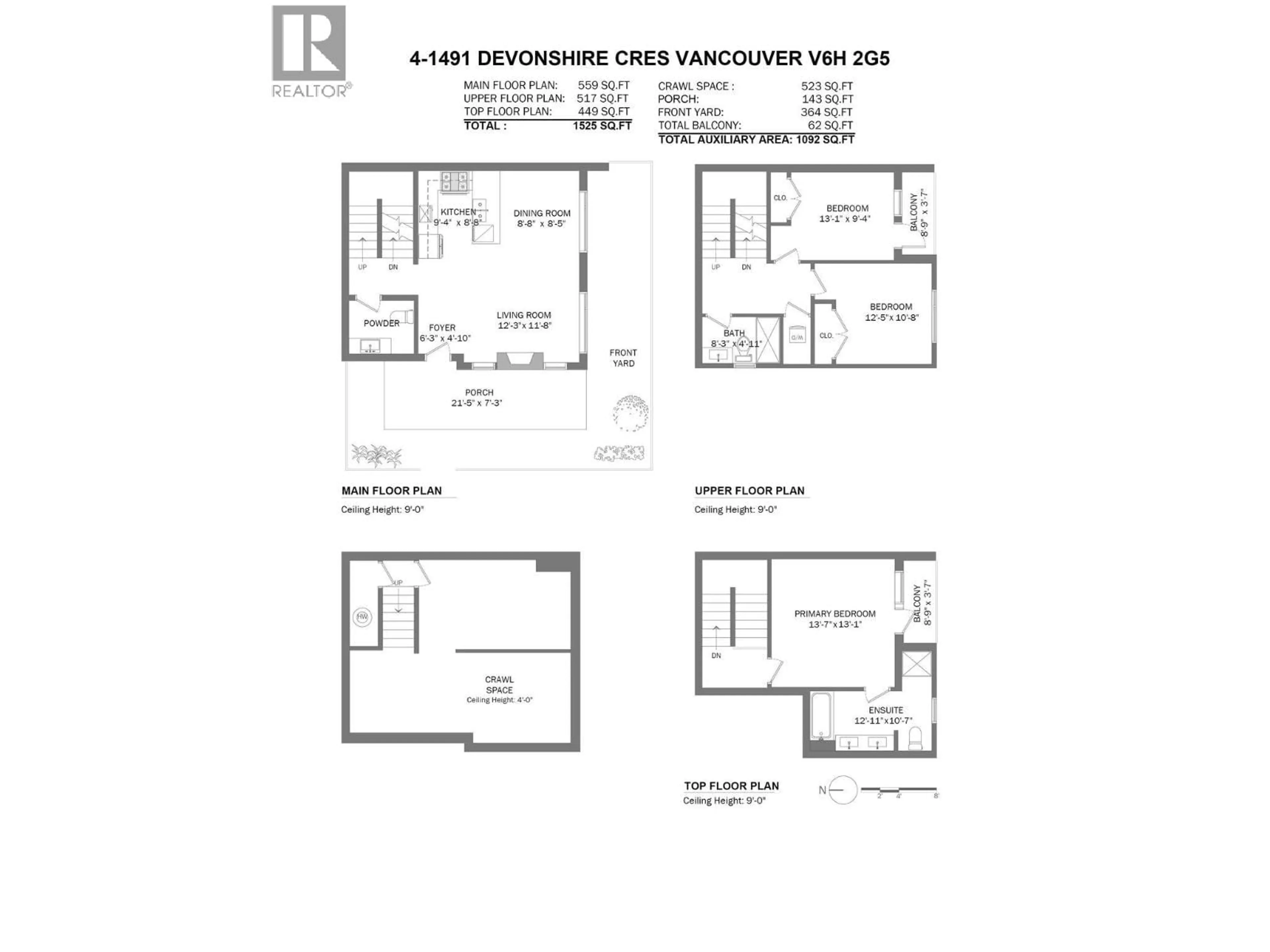 Floor plan for 4 - 1491 DEVONSHIRE CRESCENT, Vancouver British Columbia V6H2G5