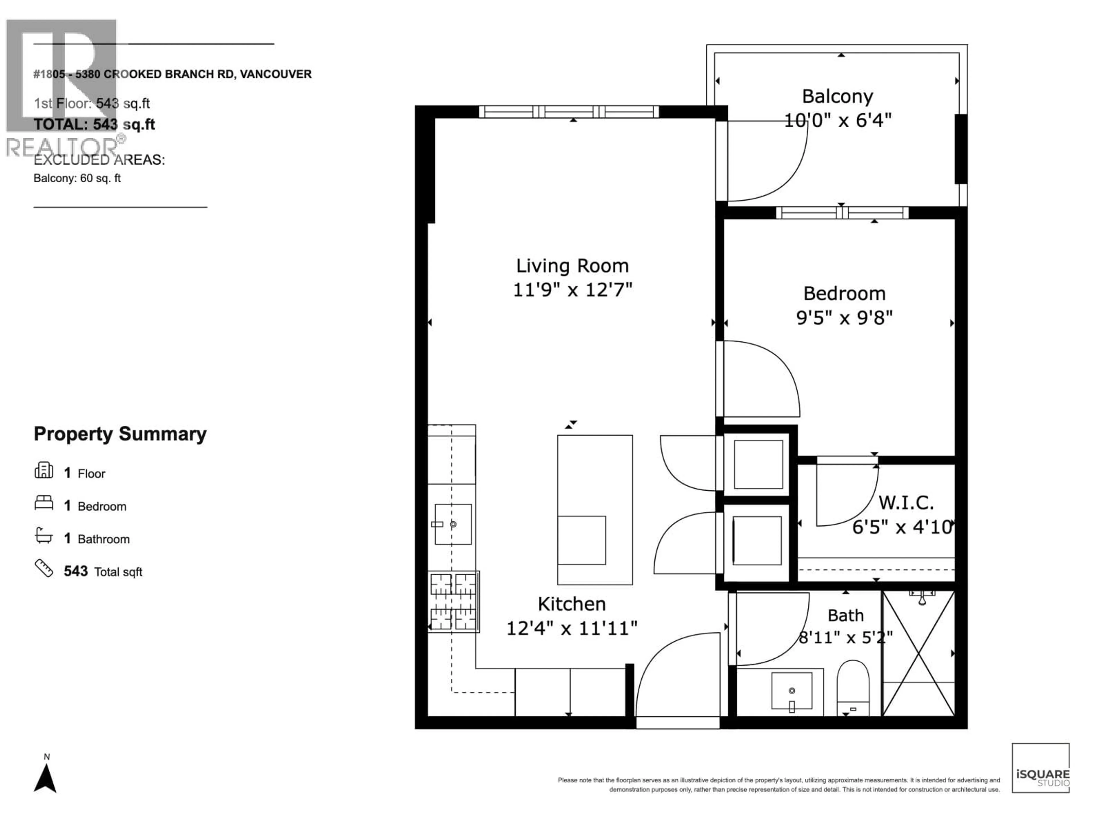 Floor plan for 1805 - 5380 CROOKED BRANCH ROAD, Vancouver British Columbia V6T0E5