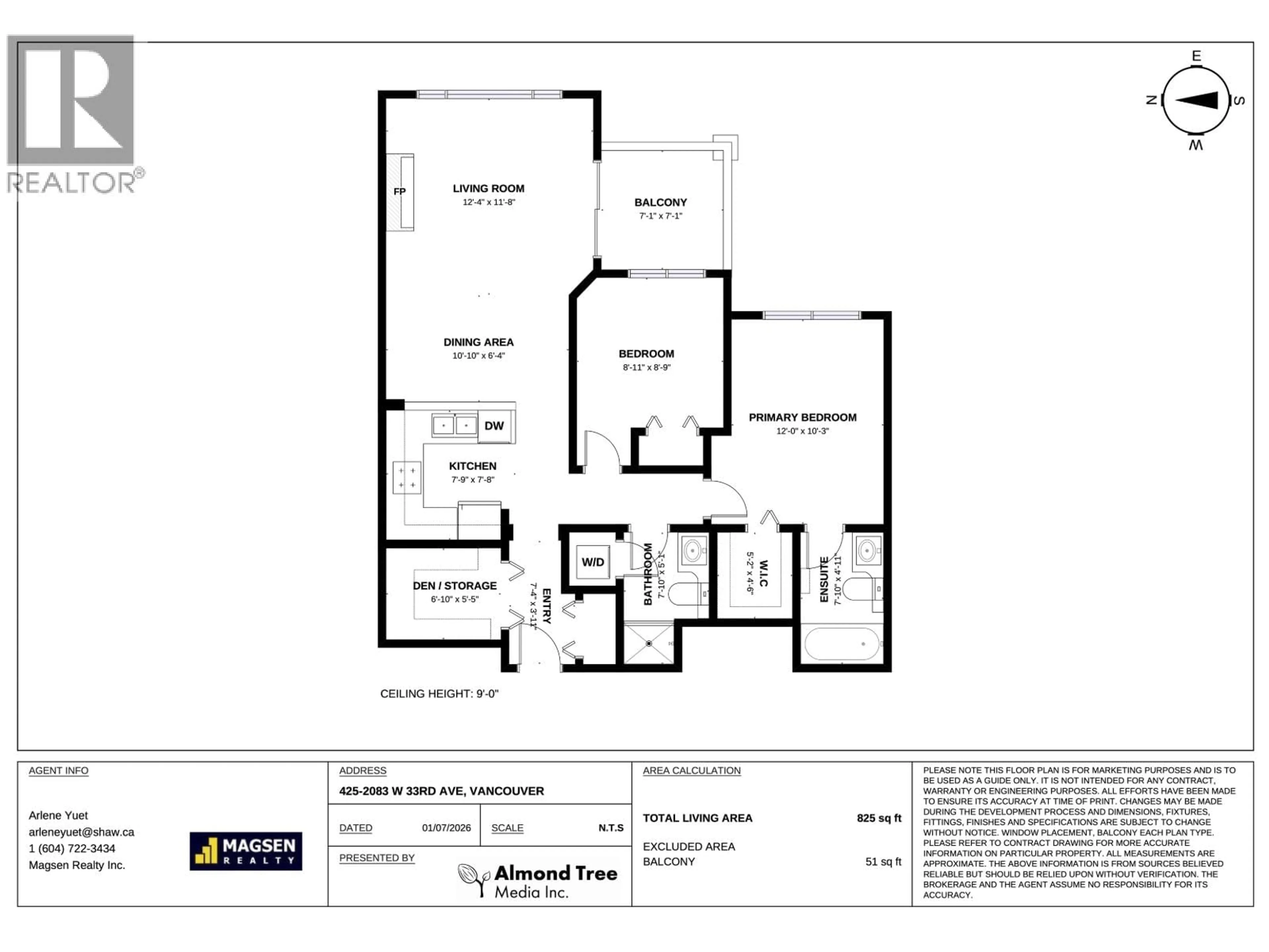 Floor plan for 425 - 2083 33RD AVENUE, Vancouver British Columbia V6M4M6