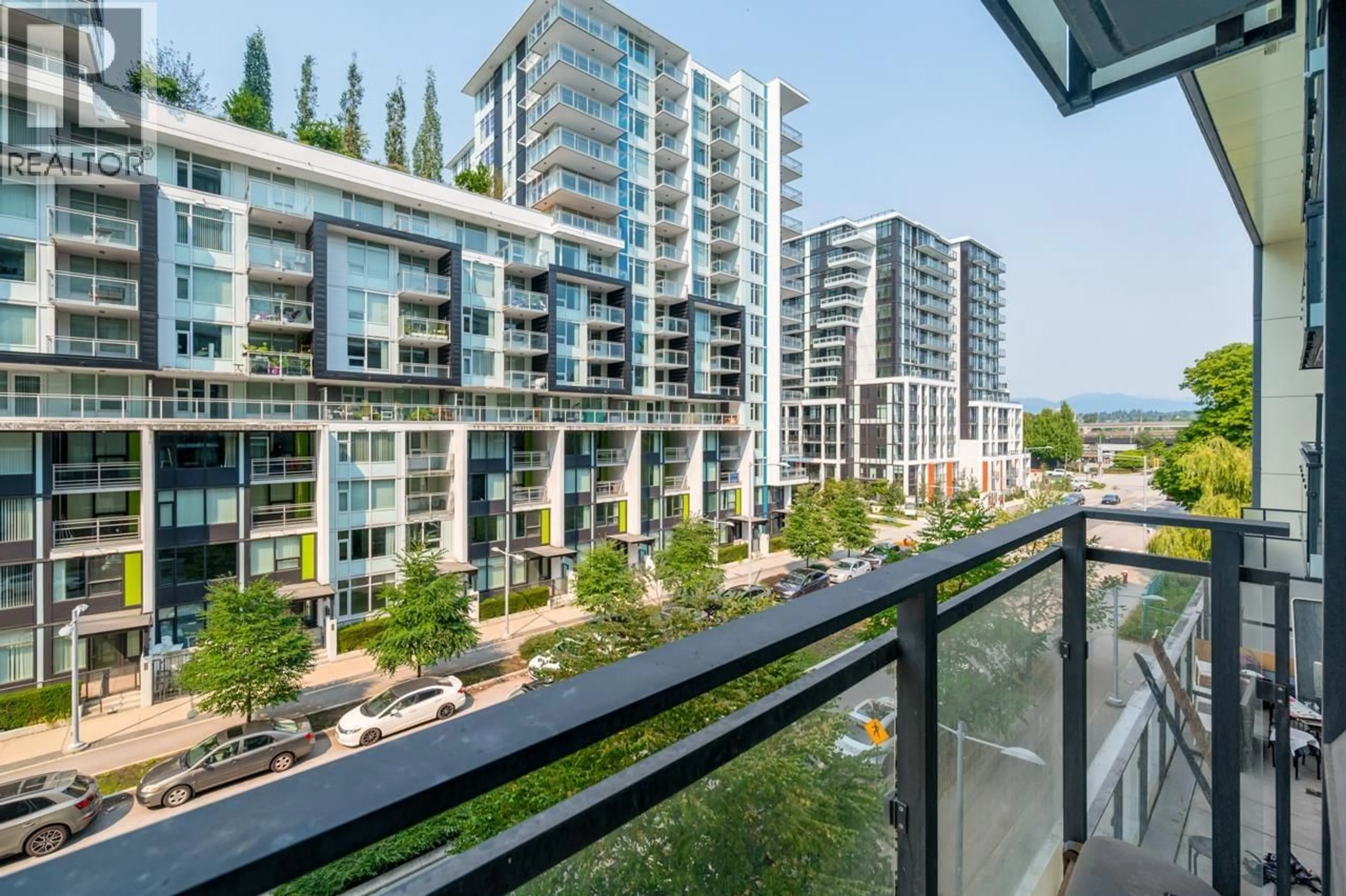Balcony in the apartment, city buildings view from balcony for 607 - 8833 HAZELBRIDGE WAY, Richmond British Columbia V6X0N3