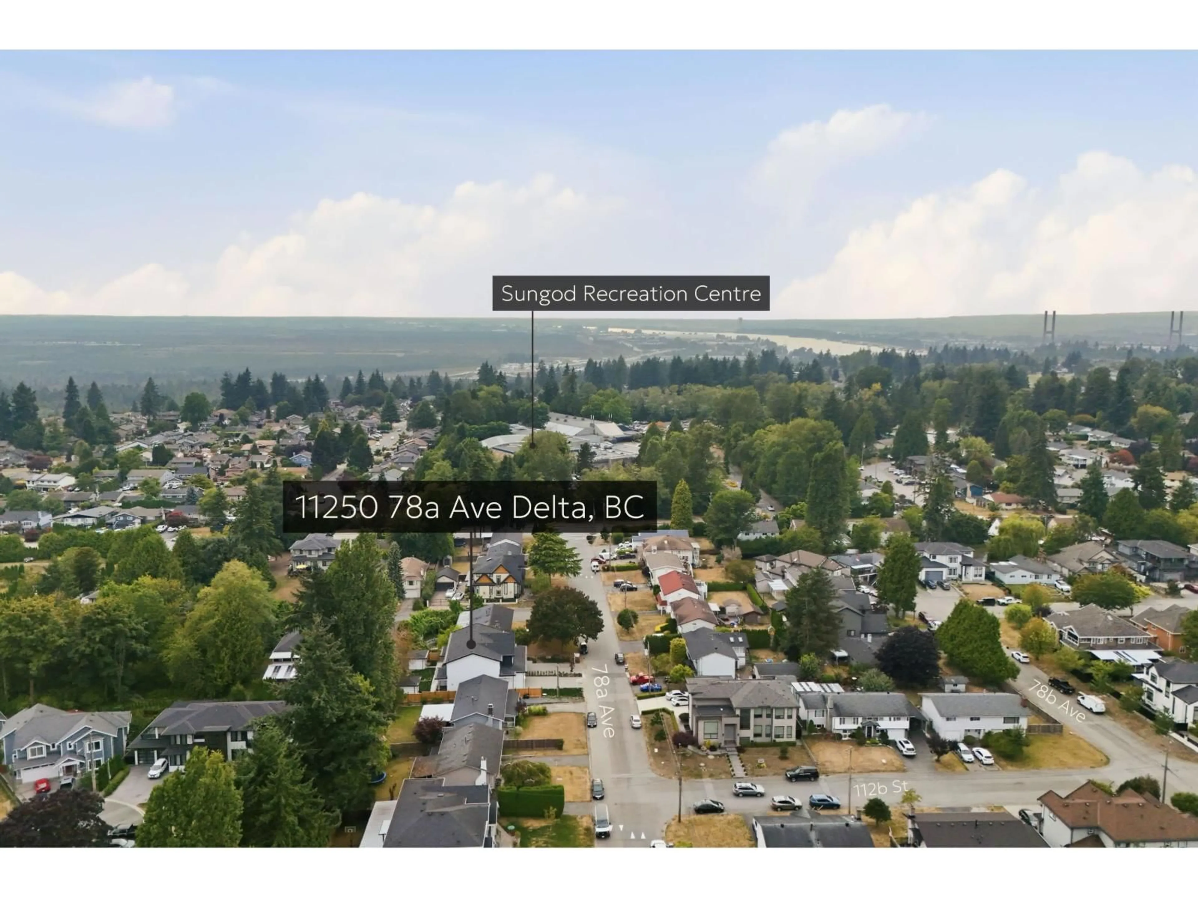 A pic from outside/outdoor area/front of a property/back of a property/a pic from drone, mountain view for 11250 78A AVENUE, Delta British Columbia V4C1P5