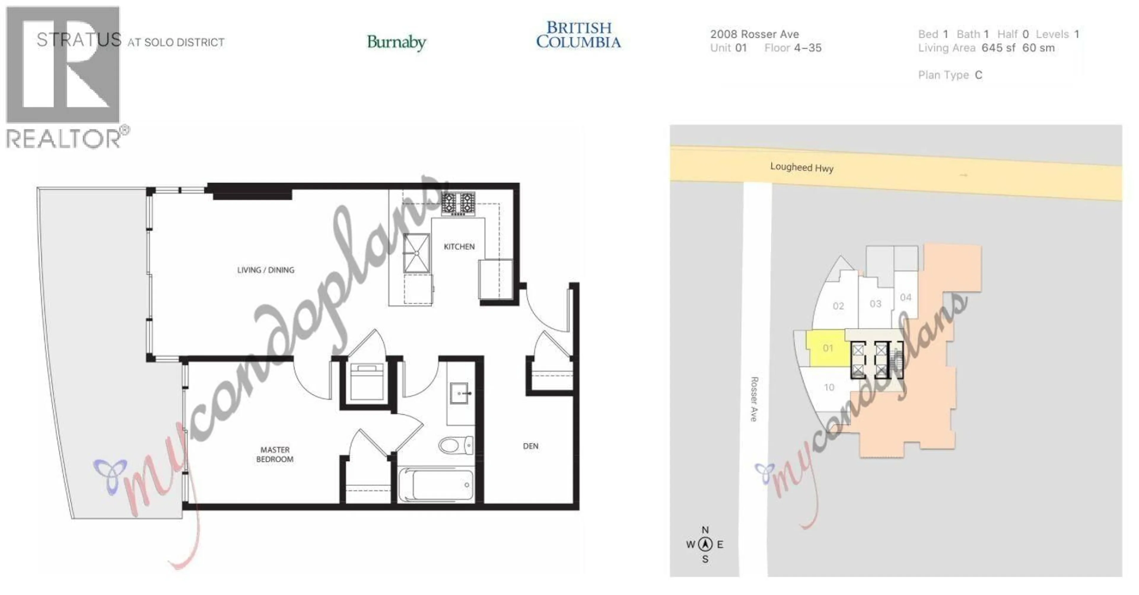 Floor plan for 2101 - 2008 ROSSER AVENUE, Burnaby British Columbia V5C0H8