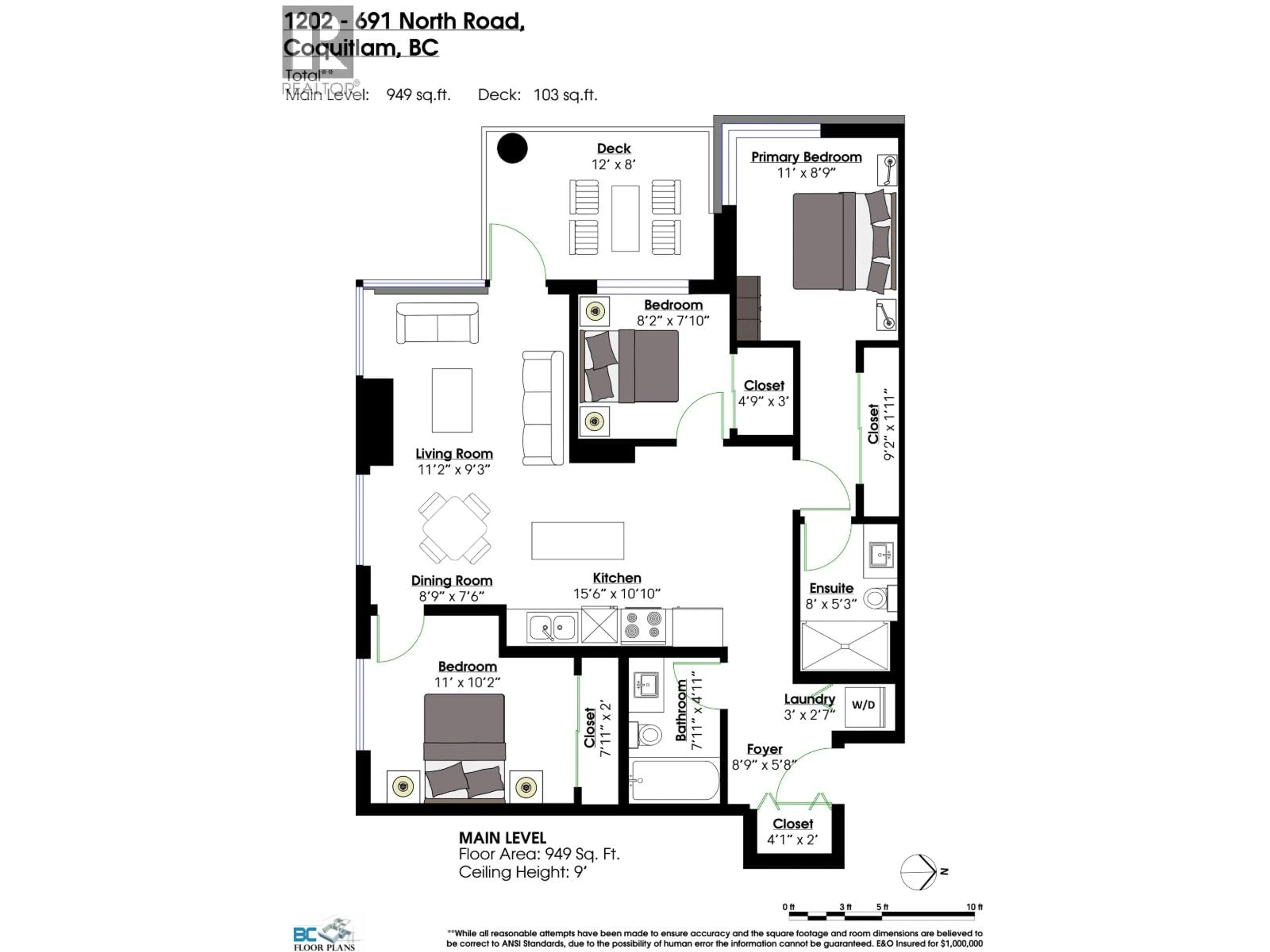 Floor plan for 1202 - 691 NORTH ROAD, Coquitlam British Columbia V3J0H9