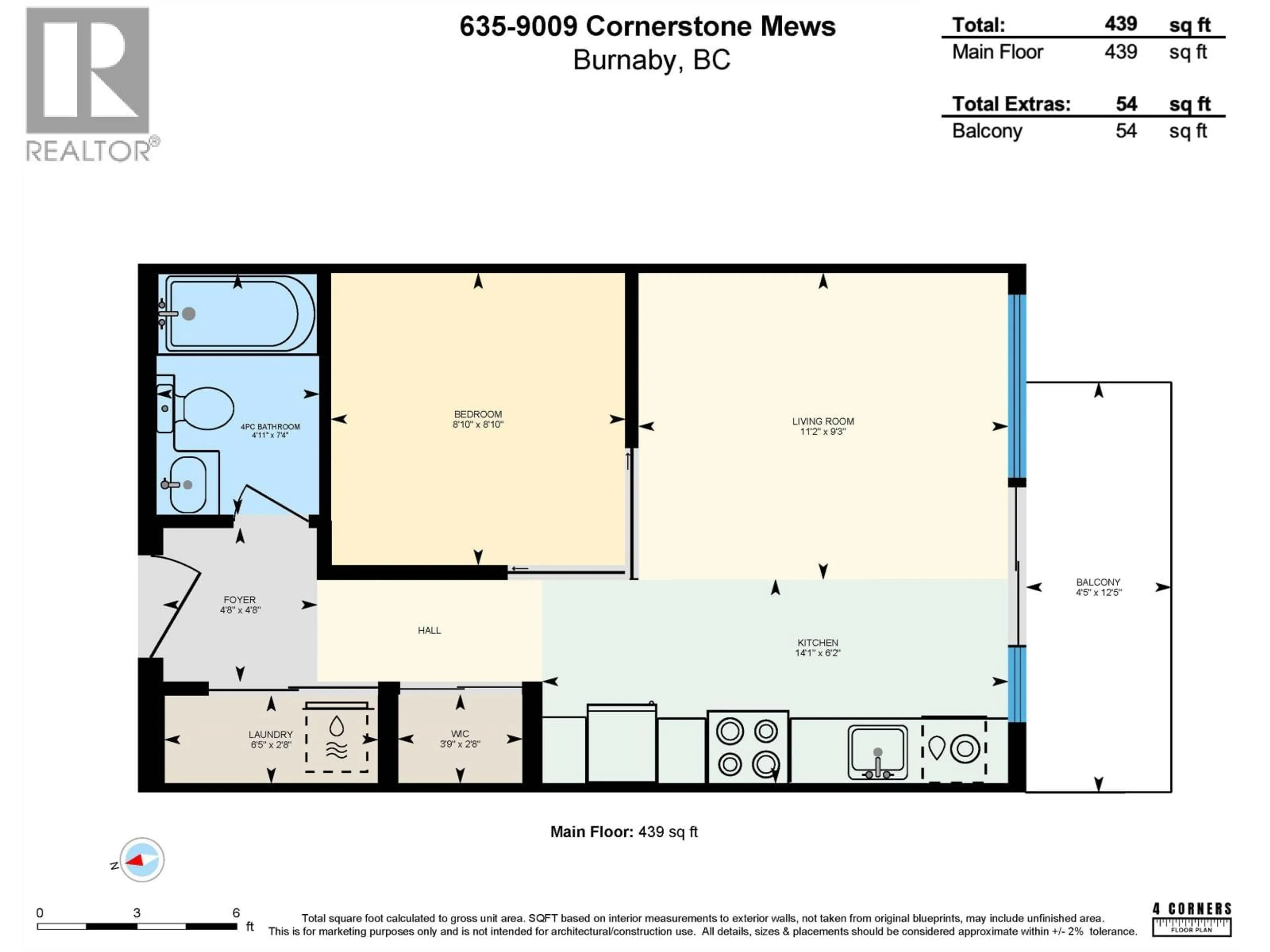Floor plan for 635 - 9009 CORNERSTONE MEWS, Burnaby British Columbia V5A0B9
