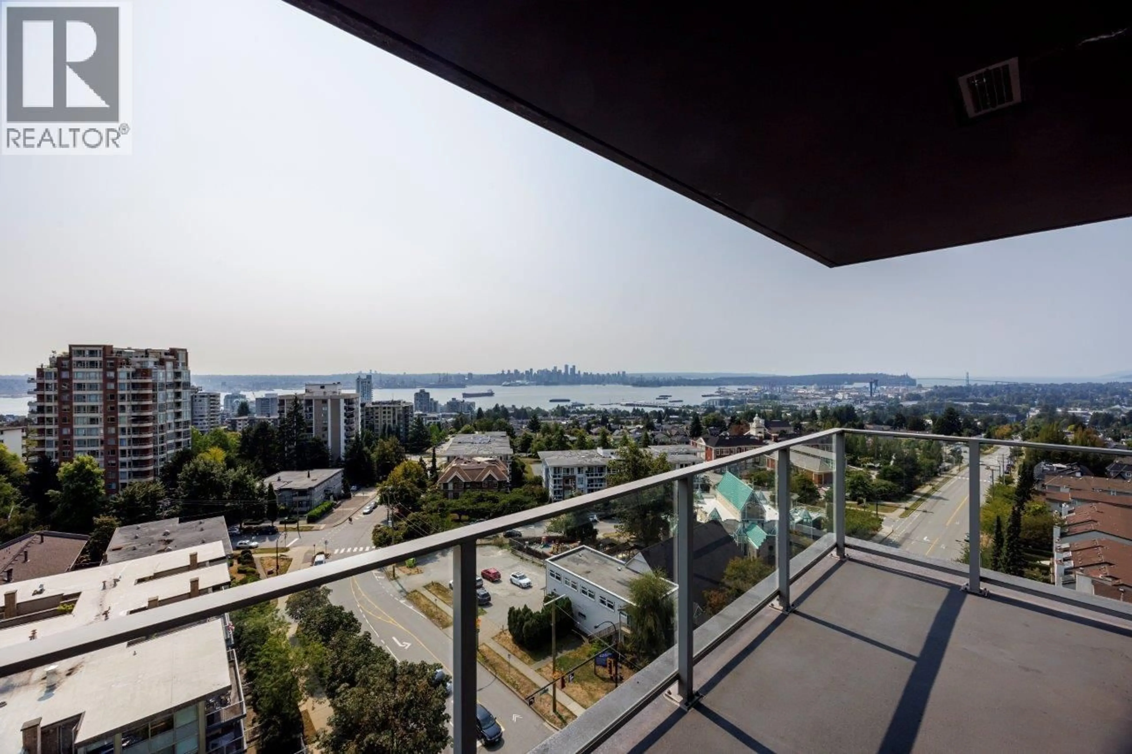 Balcony in the apartment, city buildings view from balcony for 1103 - 1320 CHESTERFIELD AVENUE, North Vancouver British Columbia V7M0A6