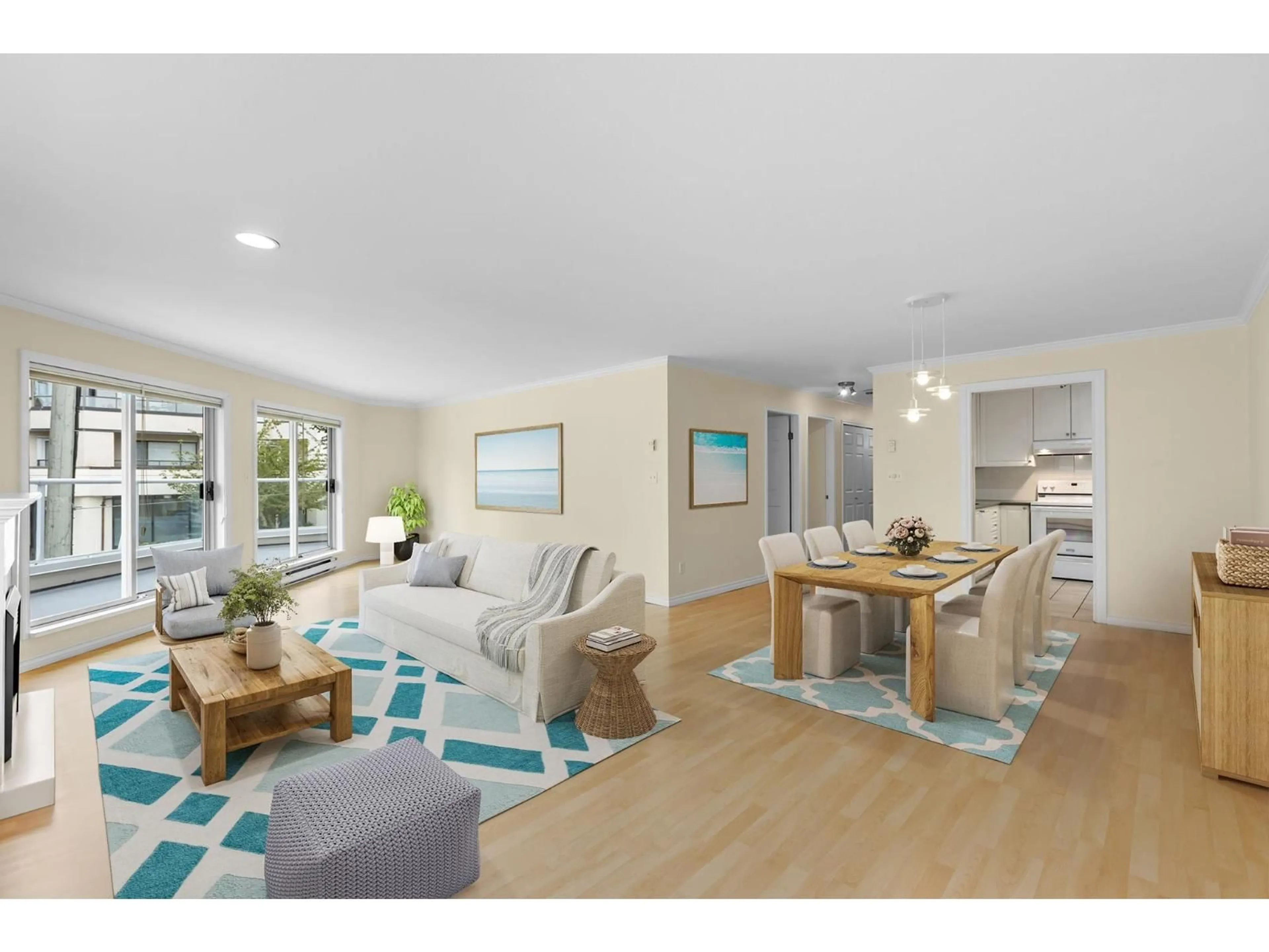 Living room with furniture, wood/laminate floor for 209 - 1378 GEORGE STREET, White Rock British Columbia V4B3Z9