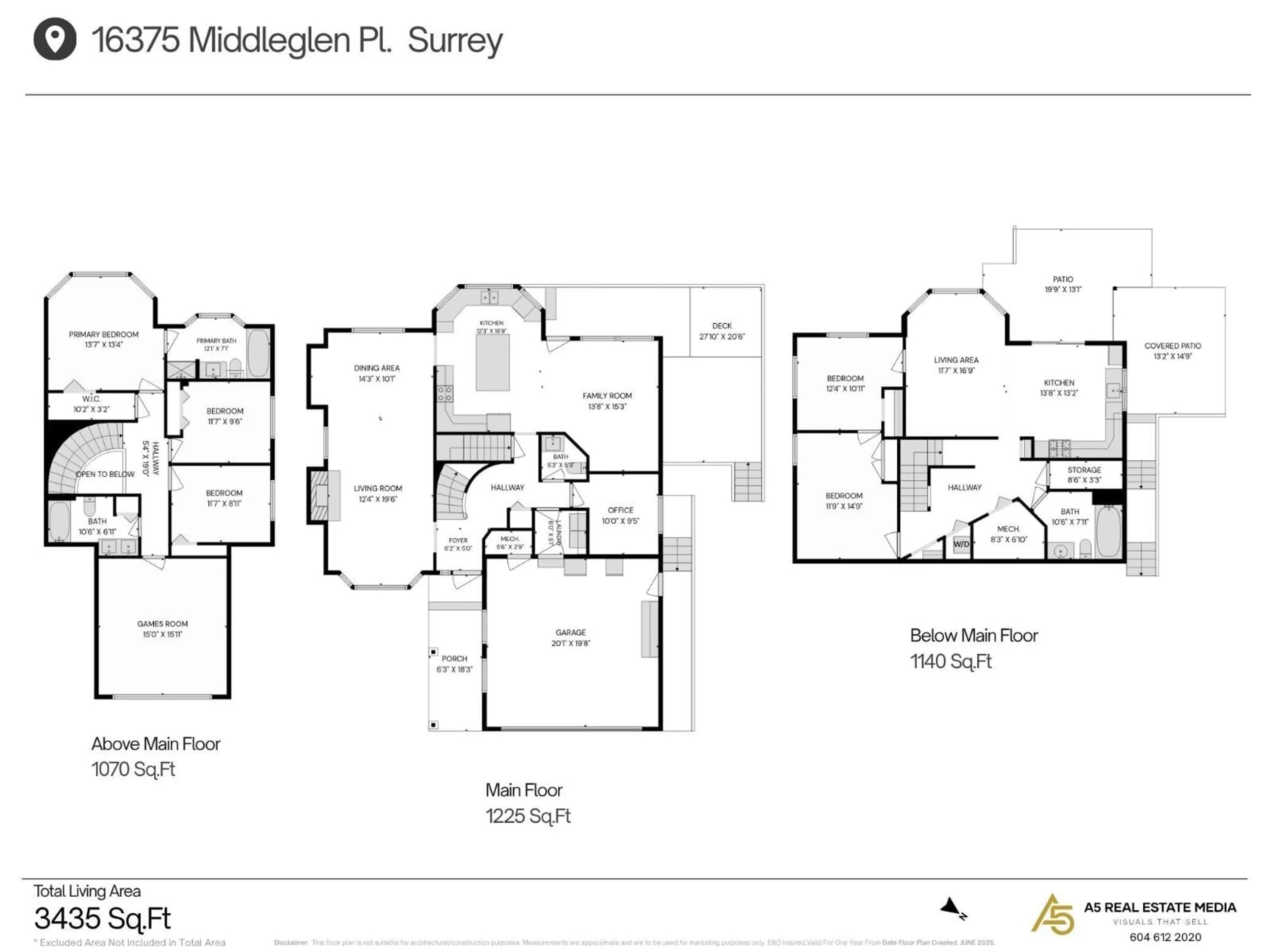 Floor plan for 16375 MIDDLEGLEN PLACE, Surrey British Columbia V4N1X7