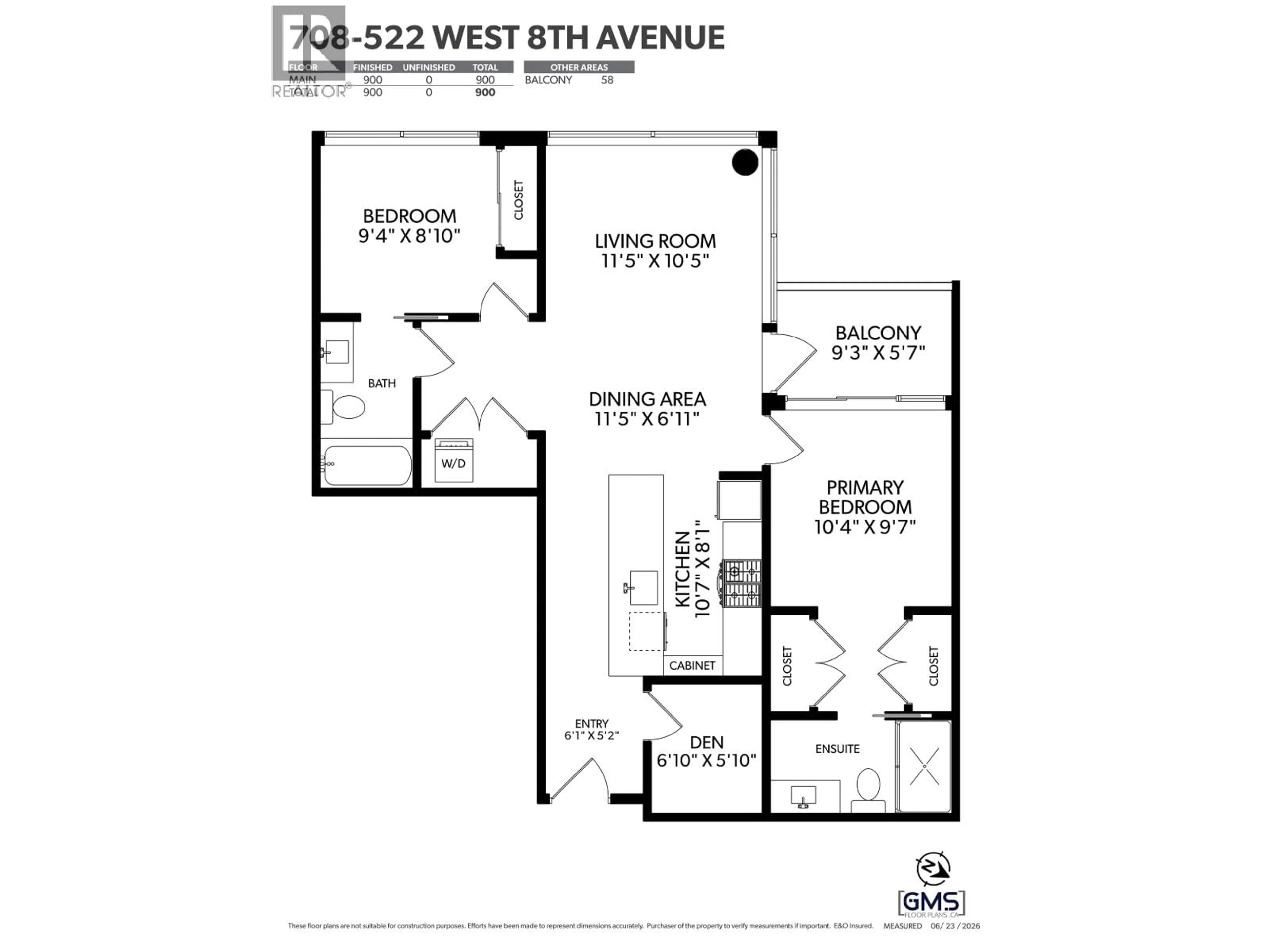 Floor plan for 708 - 522 8TH AVENUE, Vancouver British Columbia V5Z0A9