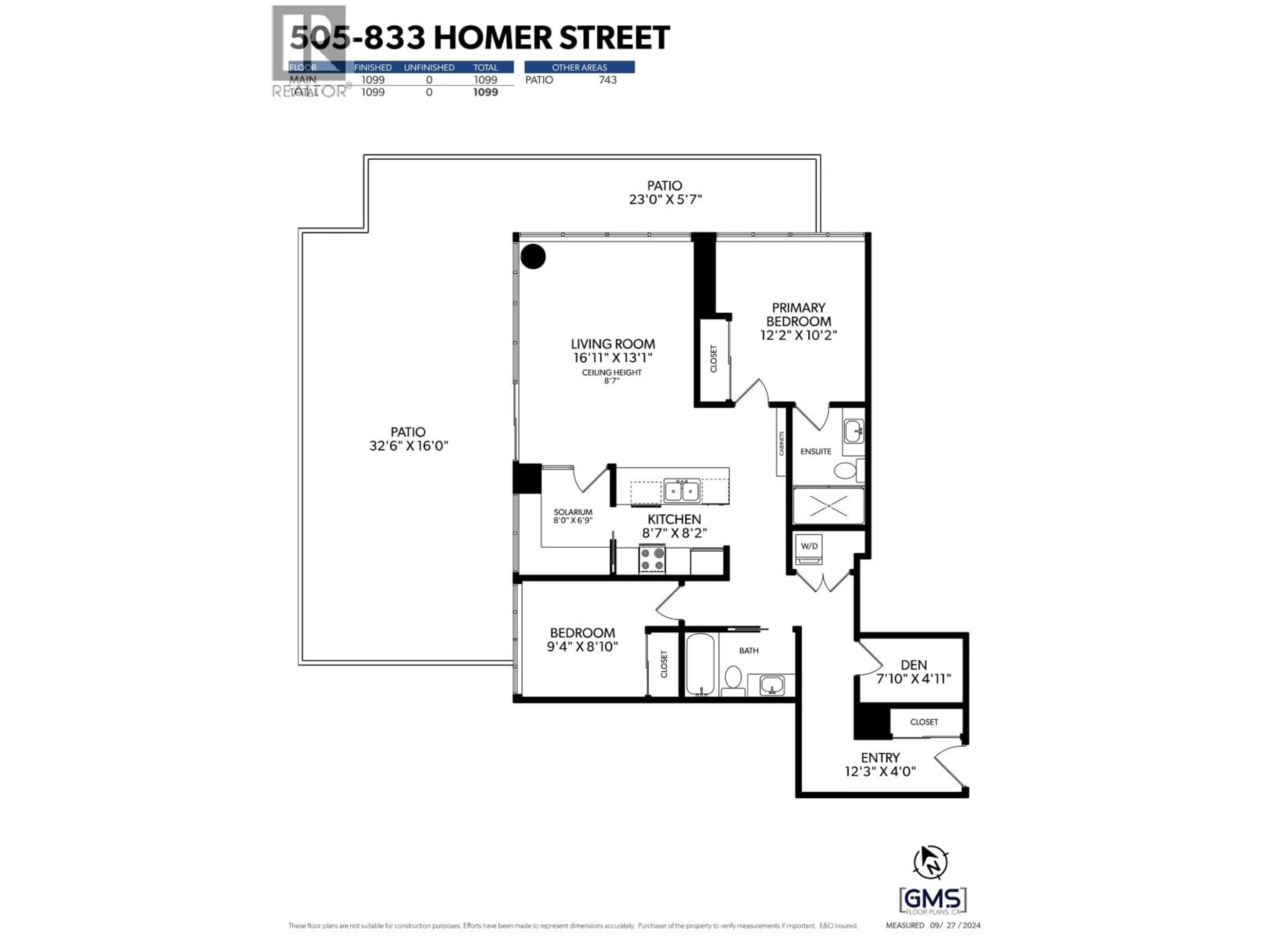 Floor plan for 505 - 833 HOMER STREET, Vancouver British Columbia V6B0H4