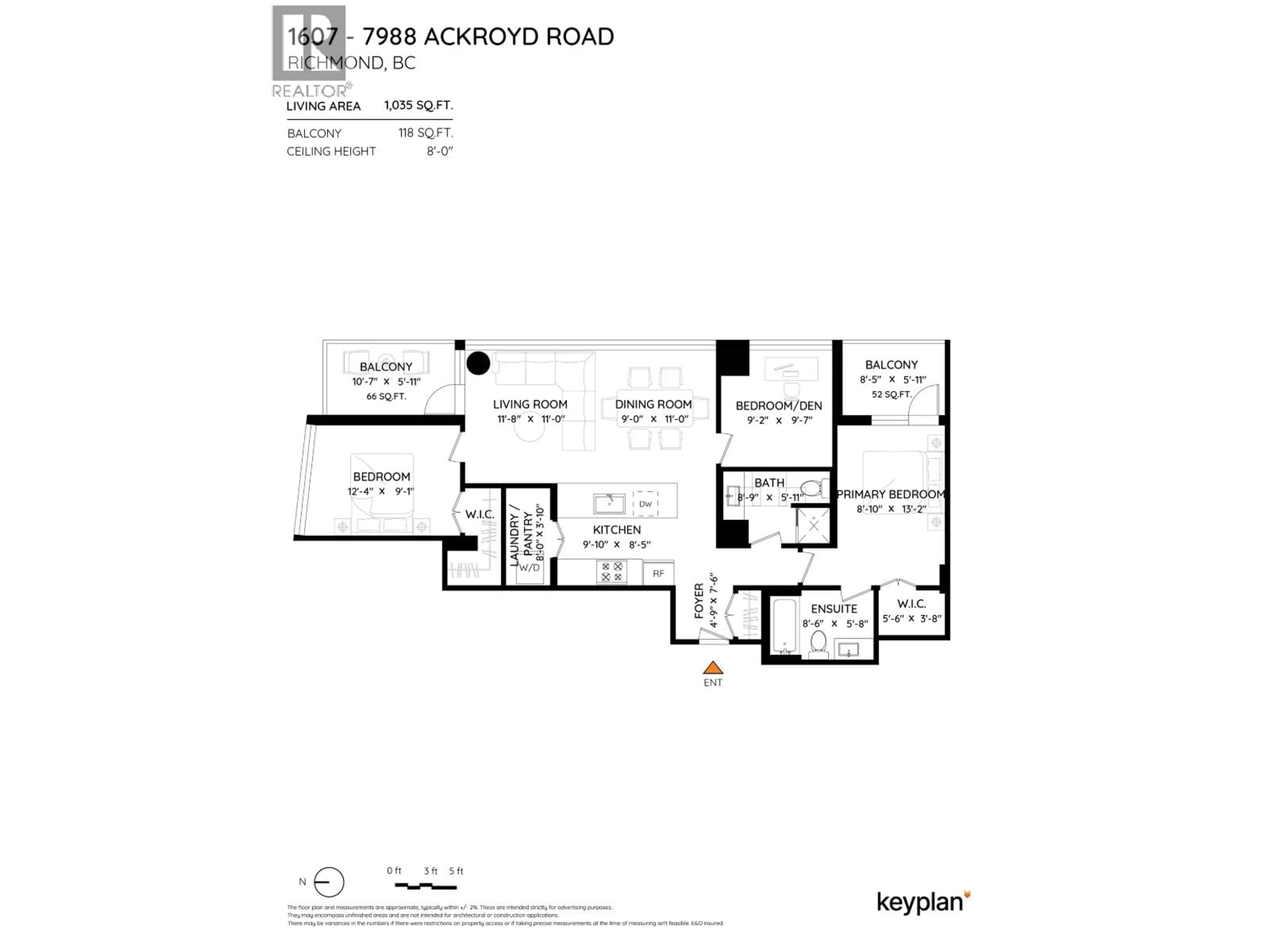 Floor plan for 1607 - 7988 ACKROYD ROAD, Richmond British Columbia V6X0K6