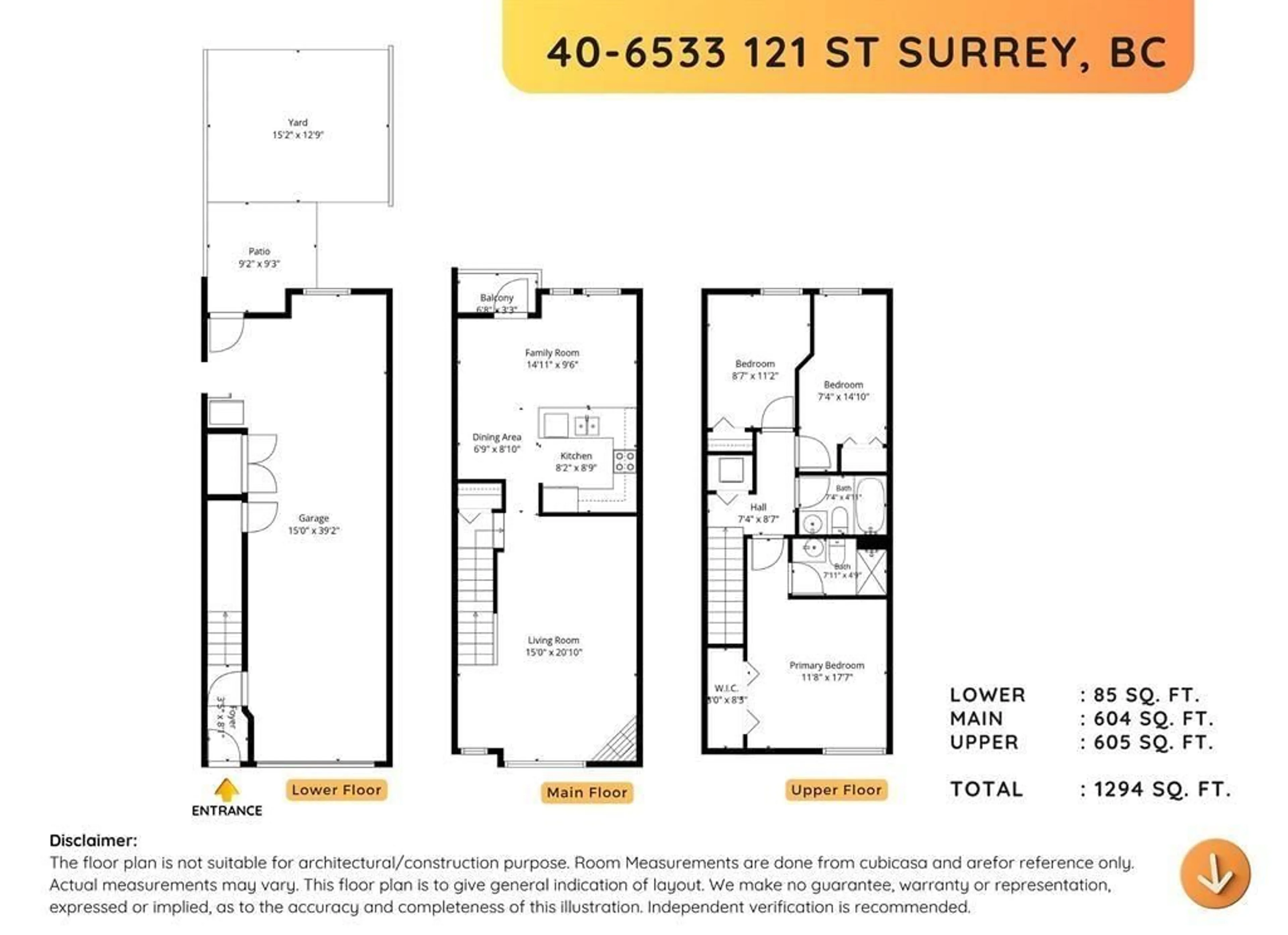 Floor plan for 40 - 6533 121 STREET AVENUE, Surrey British Columbia V3W1M5
