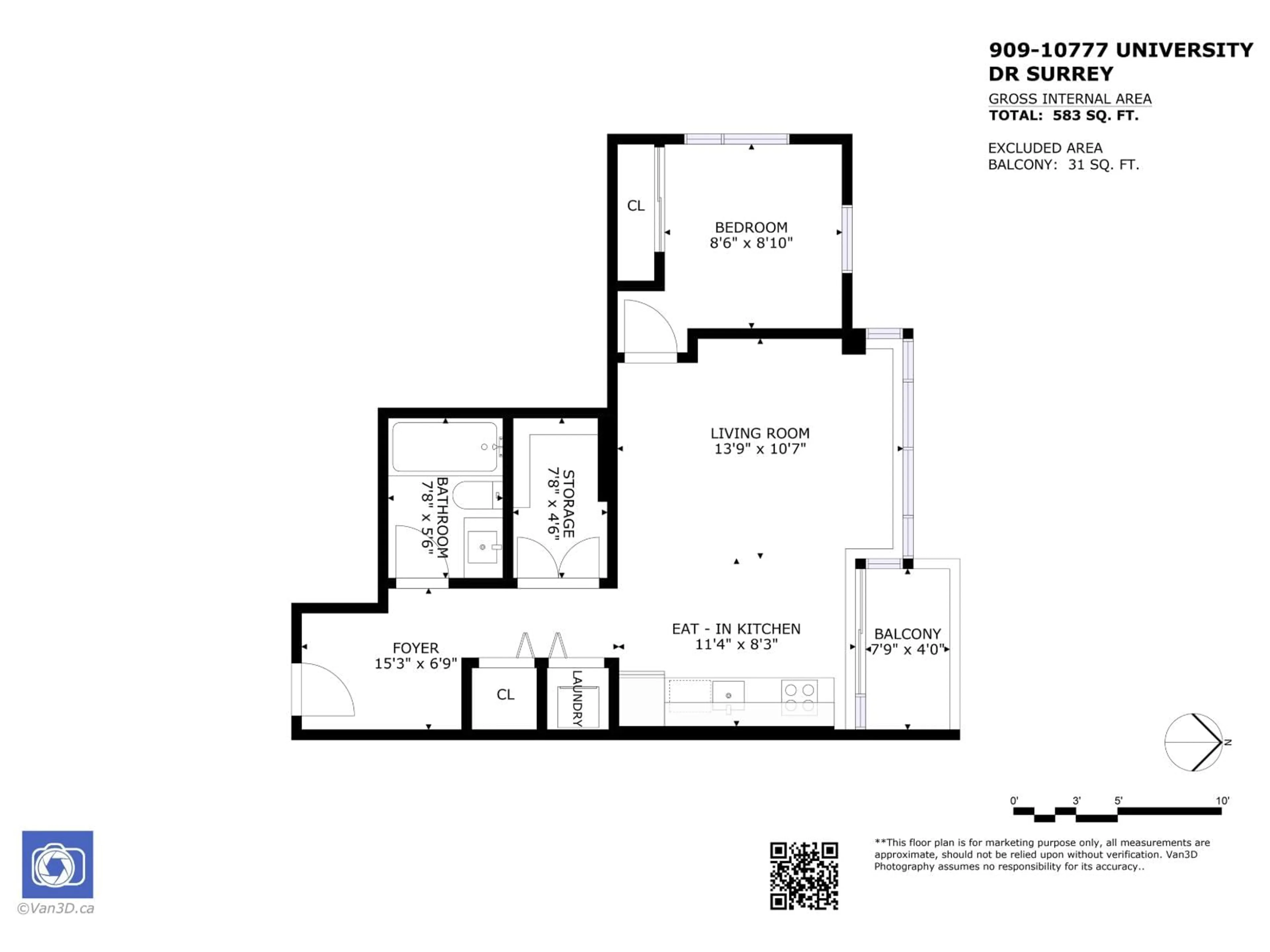 Floor plan for 909 - 10777 UNIVERSITY DRIVE, Surrey British Columbia V3T0E6