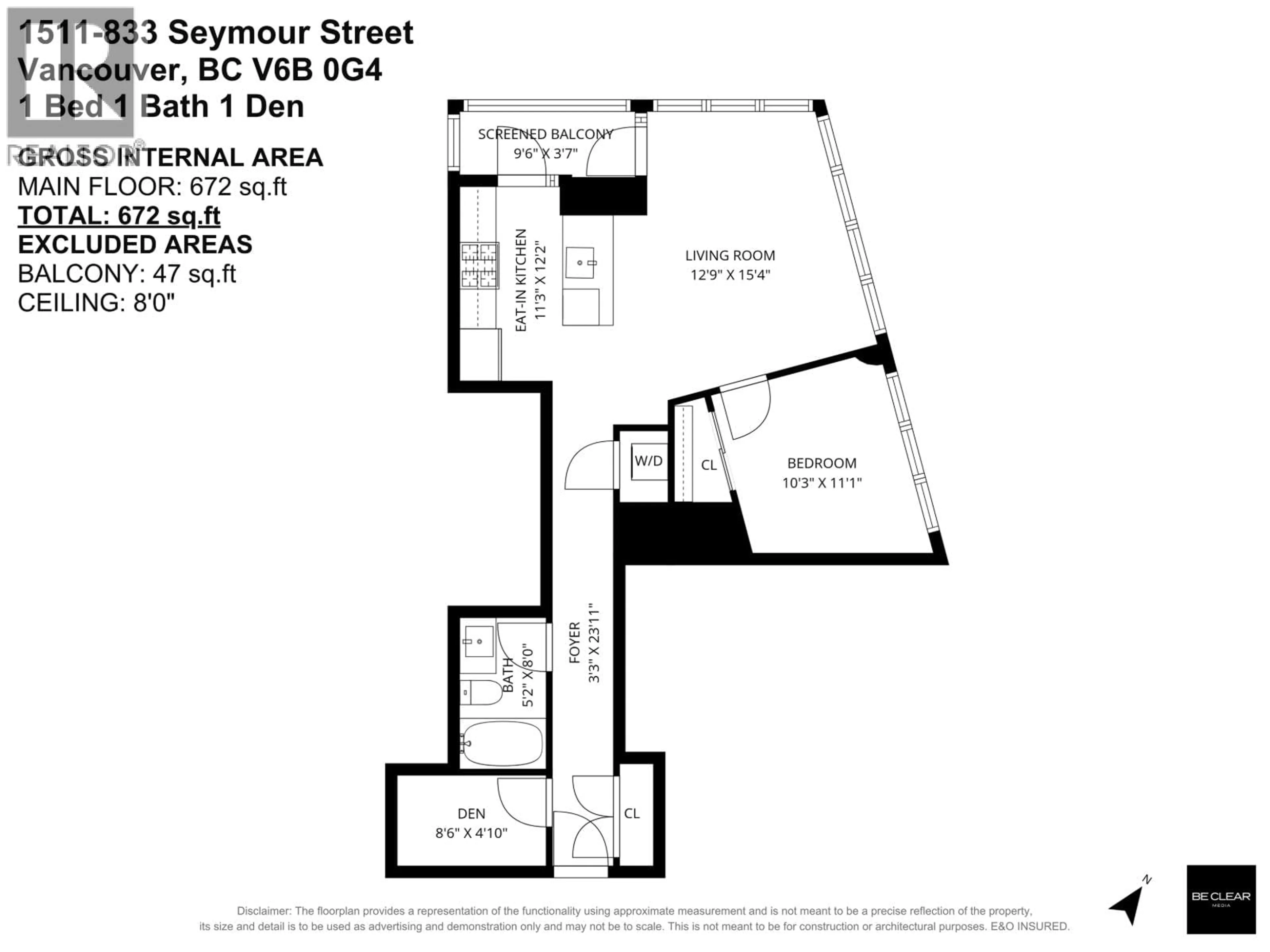 Floor plan for 1511 - 833 SEYMOUR STREET, Vancouver British Columbia V6B0G4
