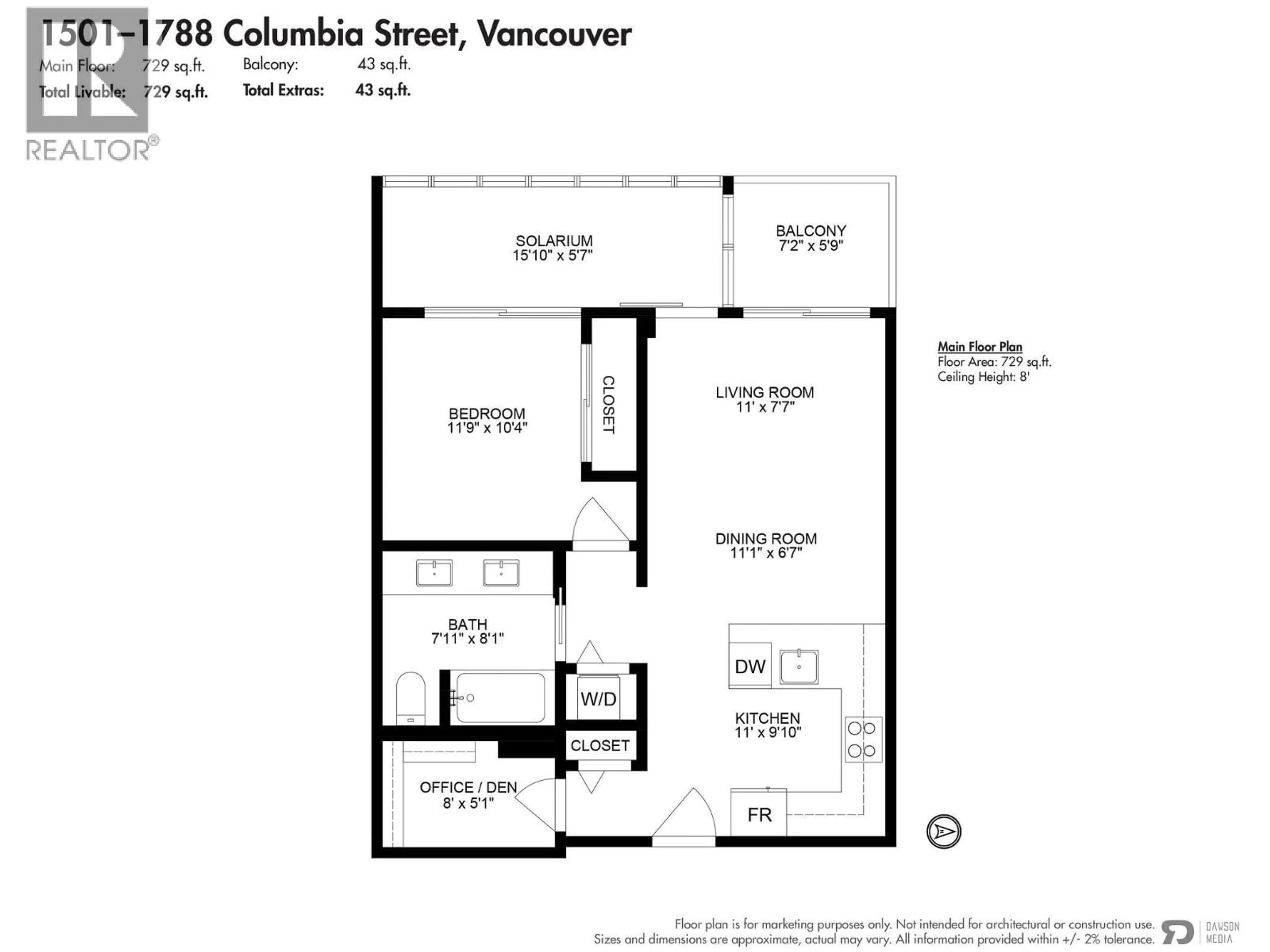 Floor plan for 1501 - 1788 COLUMBIA STREET, Vancouver British Columbia V5Y0L7