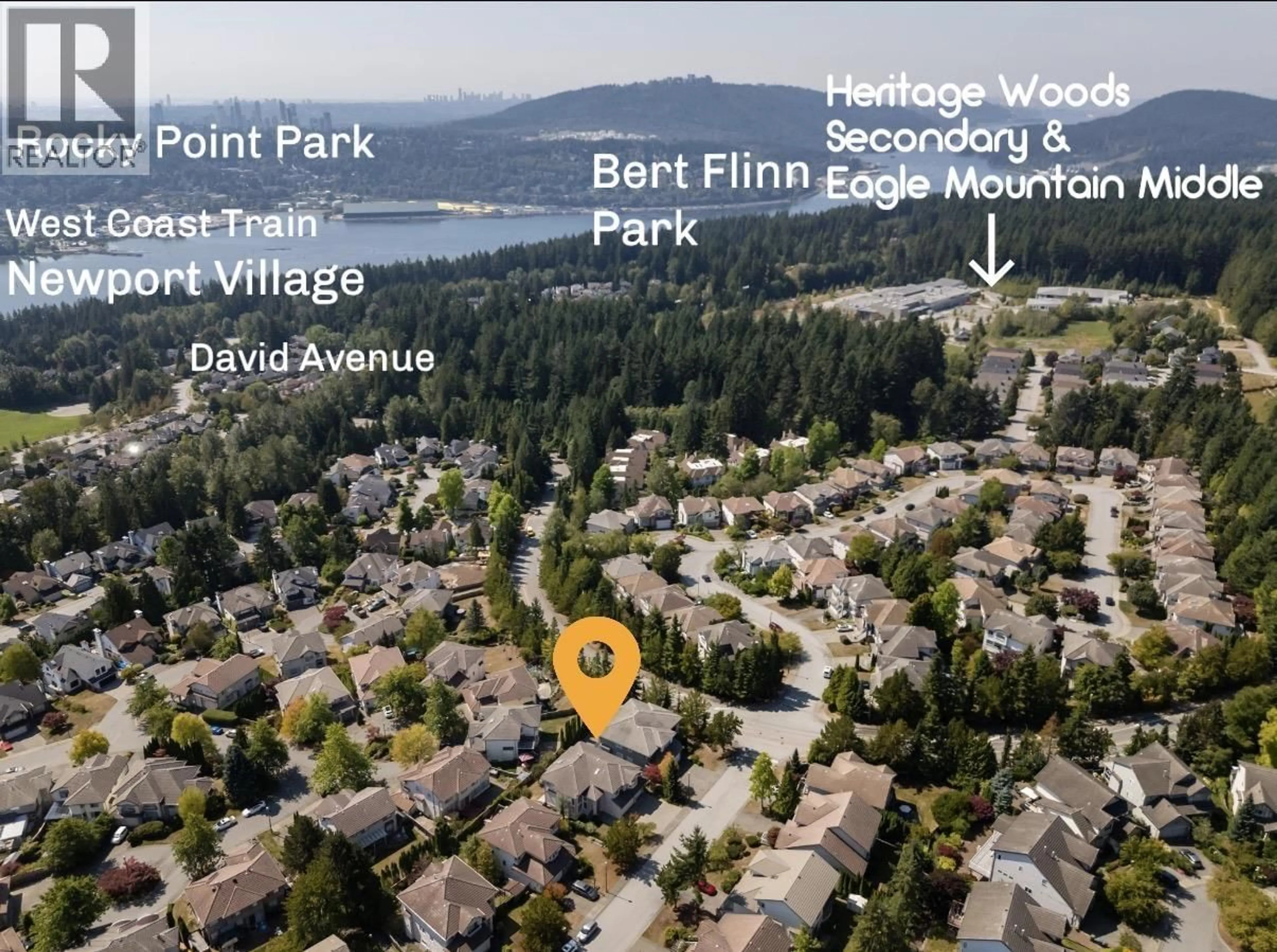 A pic from outside/outdoor area/front of a property/back of a property/a pic from drone, water/lake/river/ocean view for 214 ASPENWOOD DRIVE, Port Moody British Columbia V3H5A7