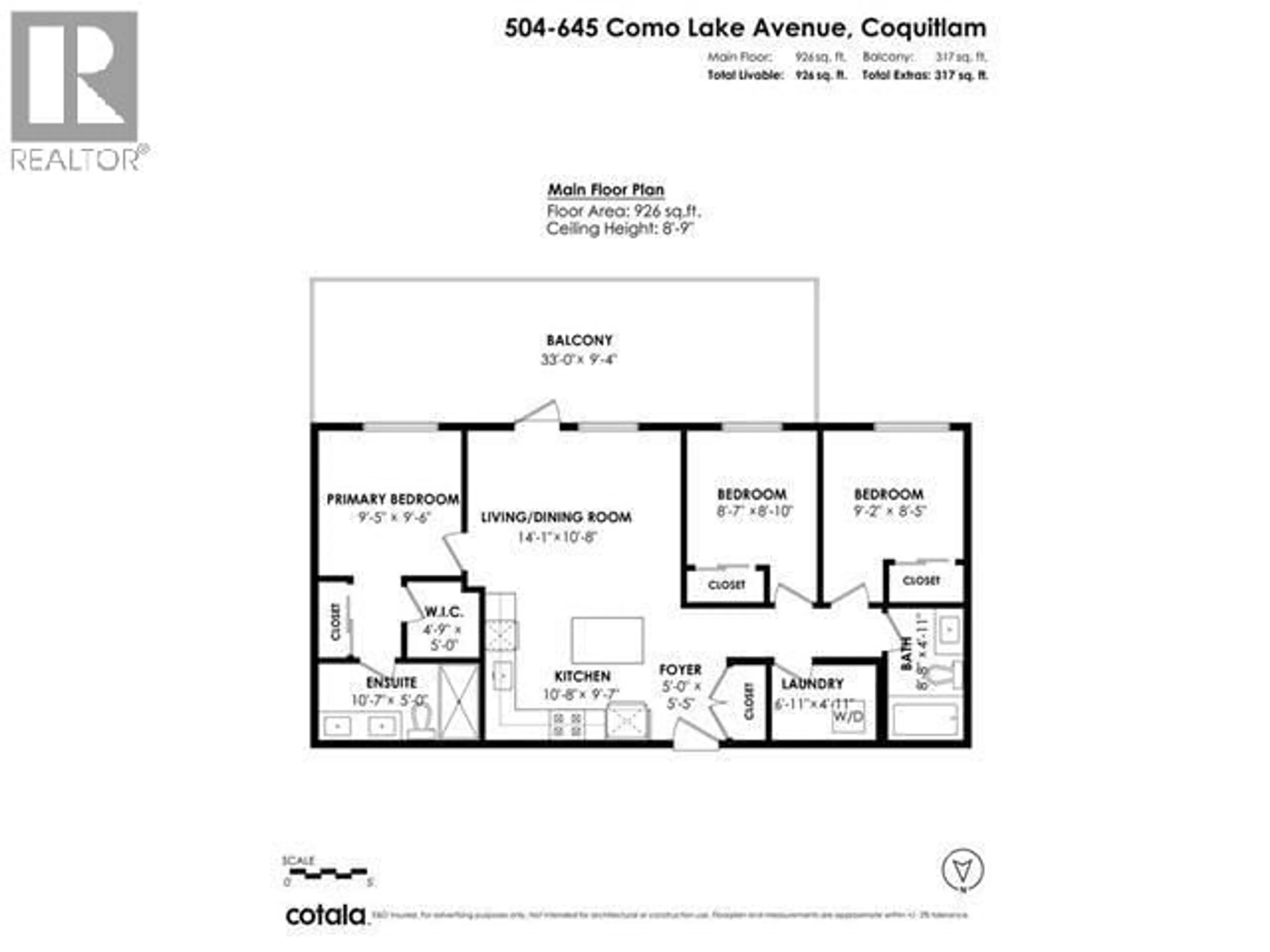 Floor plan for 504 - 645 COMO LAKE AVENUE, Coquitlam British Columbia V3J0N9