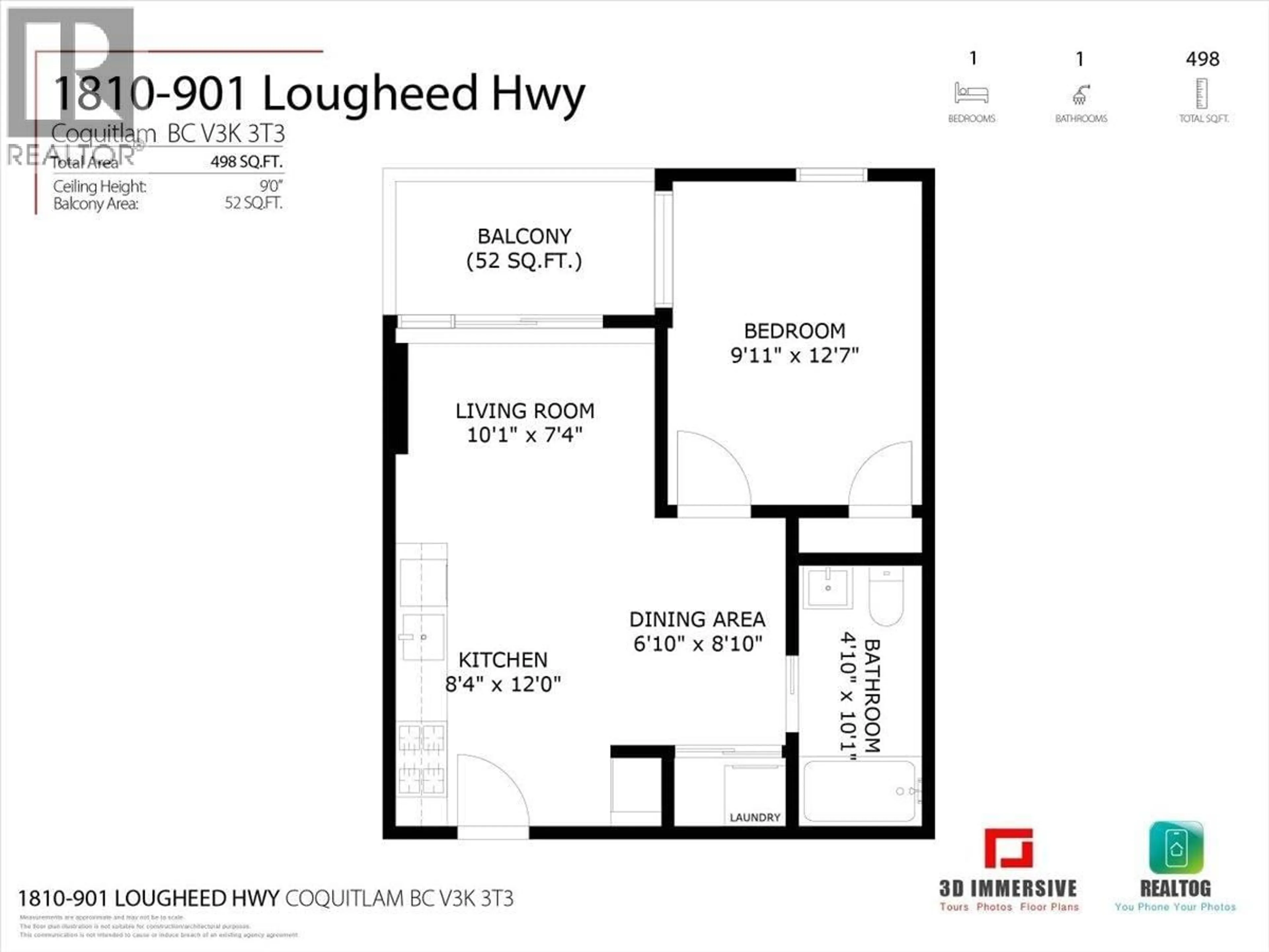 Floor plan for 1810 - 901 LOUGHEED HIGHWAY, Coquitlam British Columbia V3K3T3