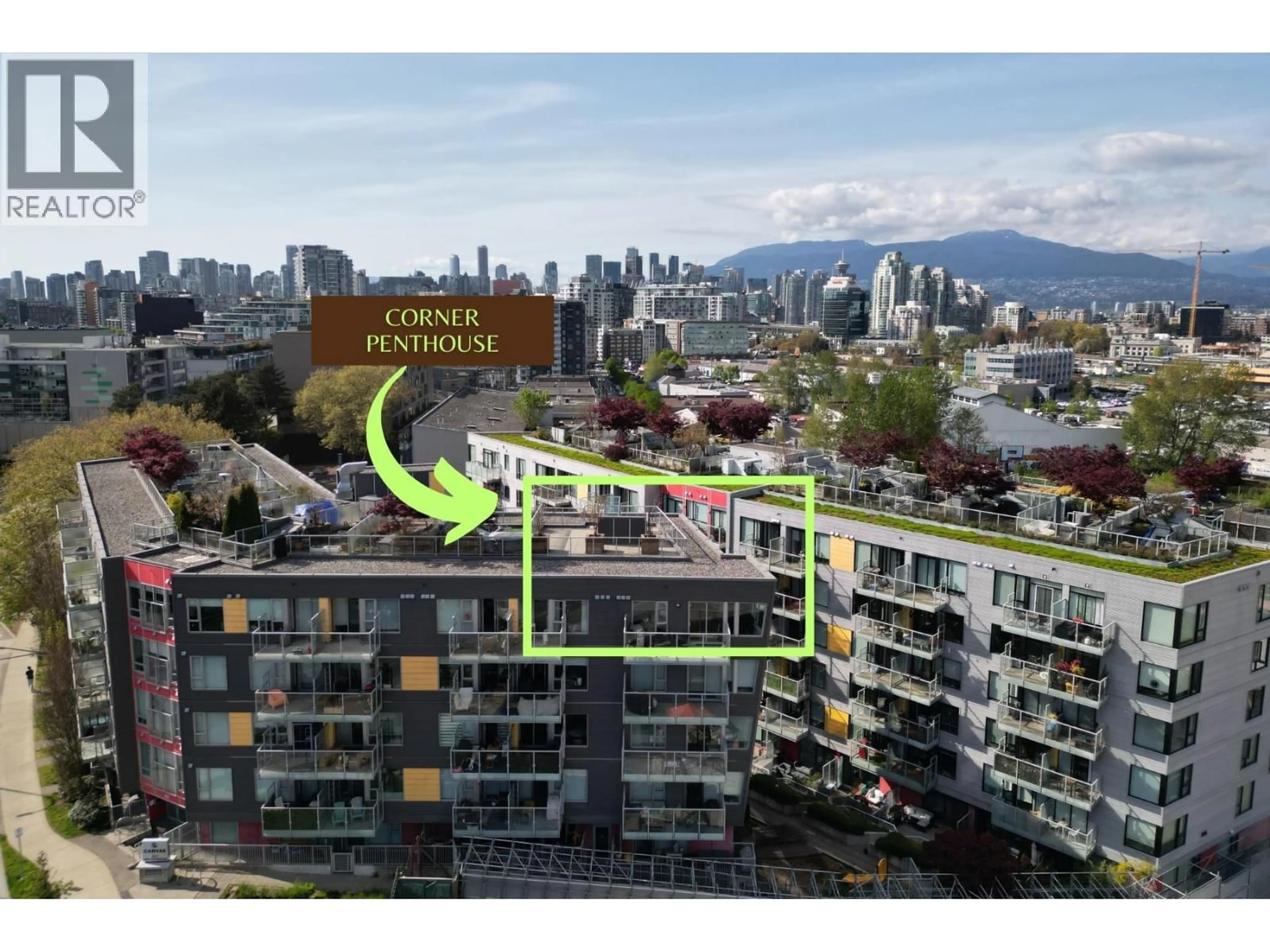 A pic from outside/outdoor area/front of a property/back of a property/a pic from drone, city buildings view from balcony for 613 - 417 GREAT NORTHERN WAY, Vancouver British Columbia V5T0G7