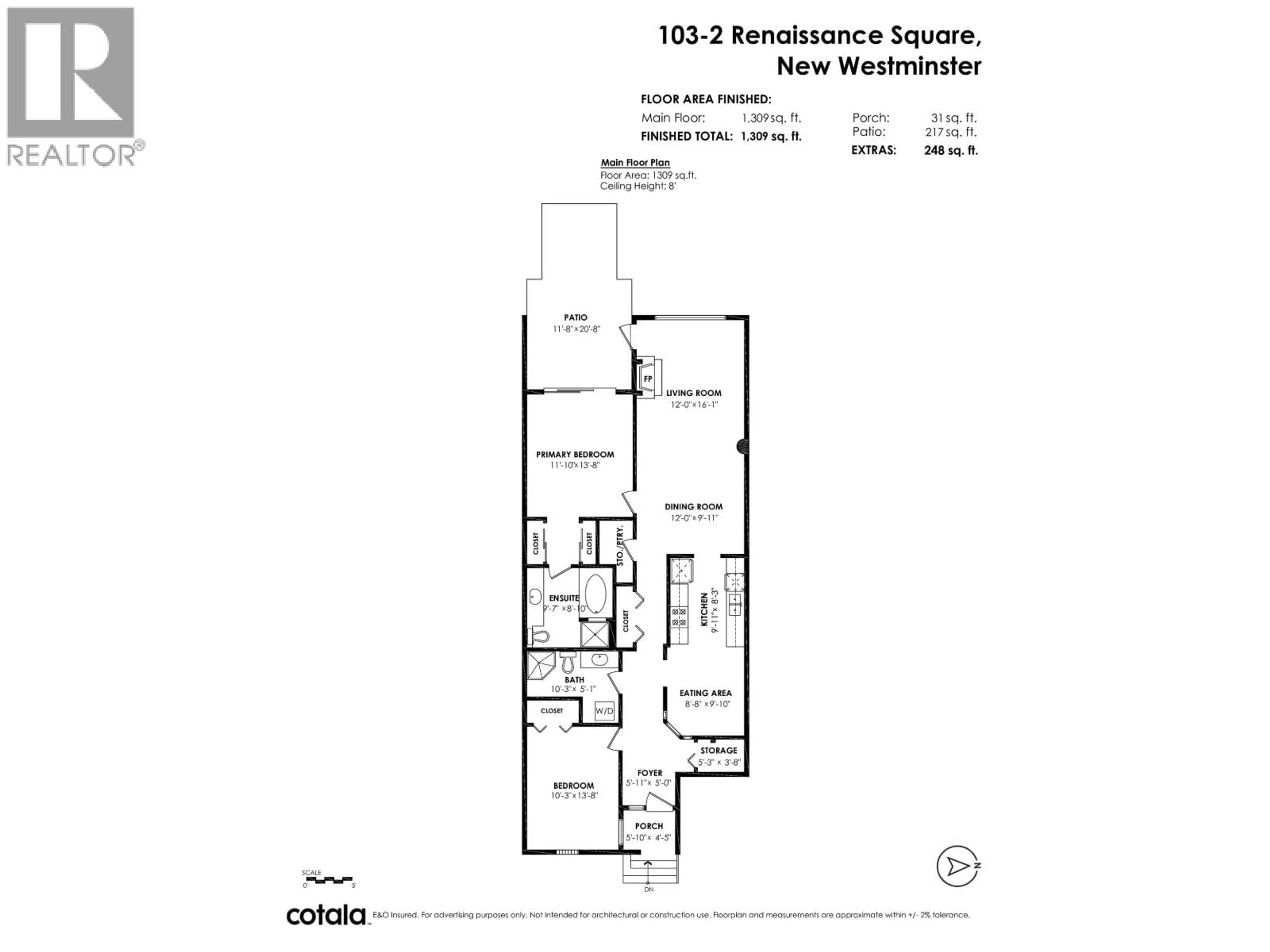 Floor plan for 103 - 2 RENAISSANCE SQUARE, New Westminster British Columbia V3M6K3