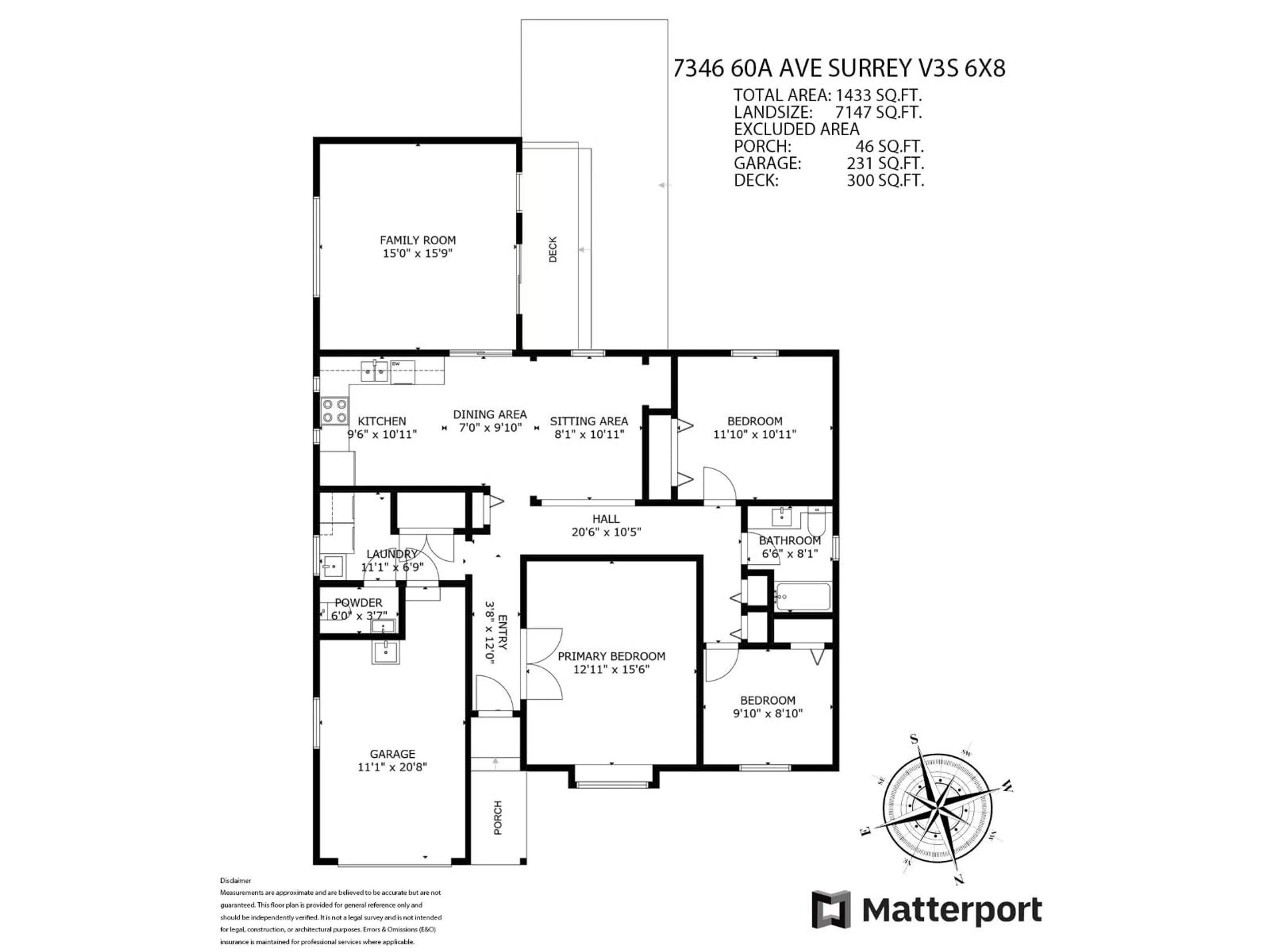 Floor plan for 17346 60A AVENUE, Surrey British Columbia V3S6X8