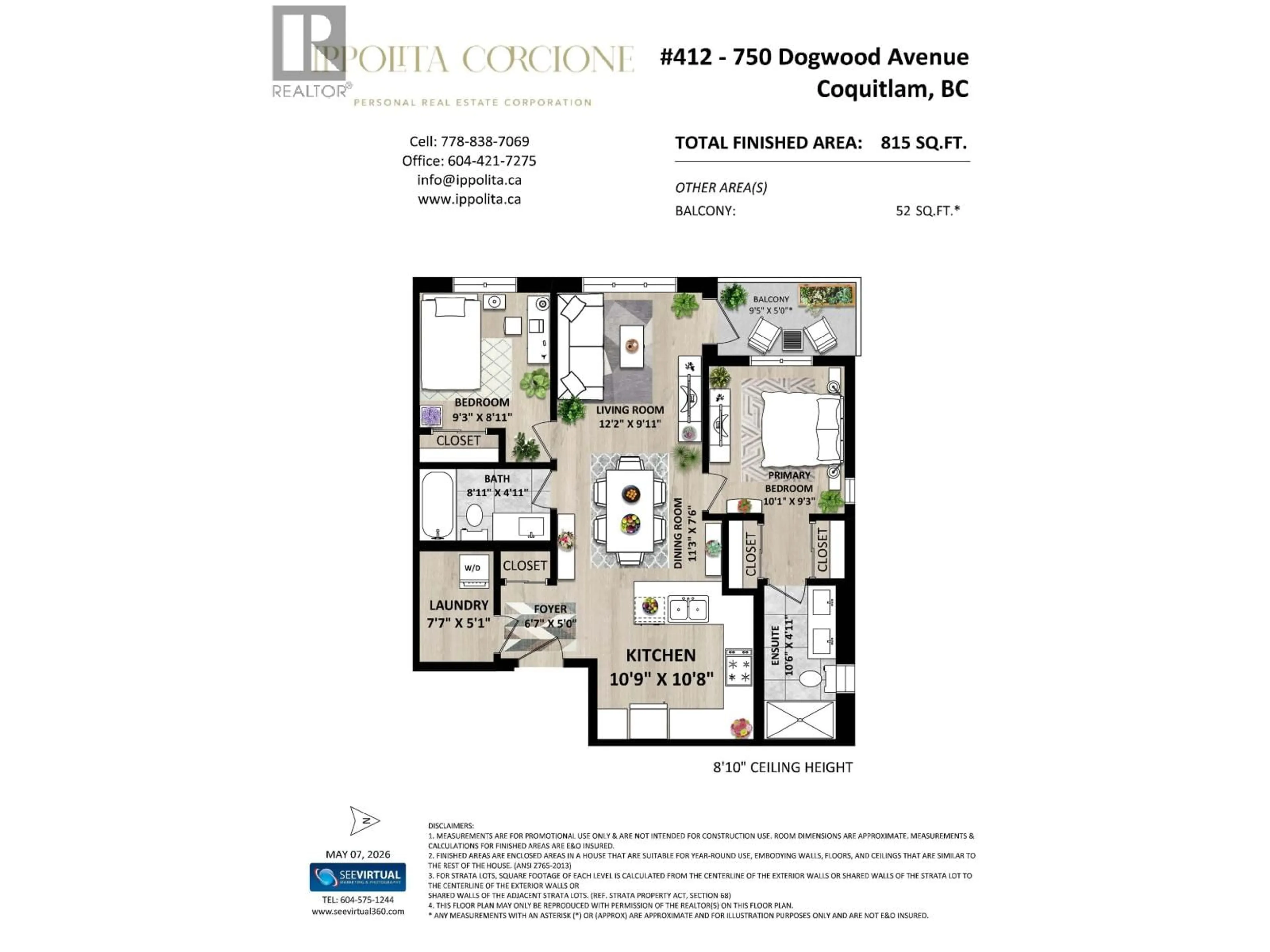 Floor plan for 412 - 750 DOGWOOD STREET, Coquitlam British Columbia V3J4B7