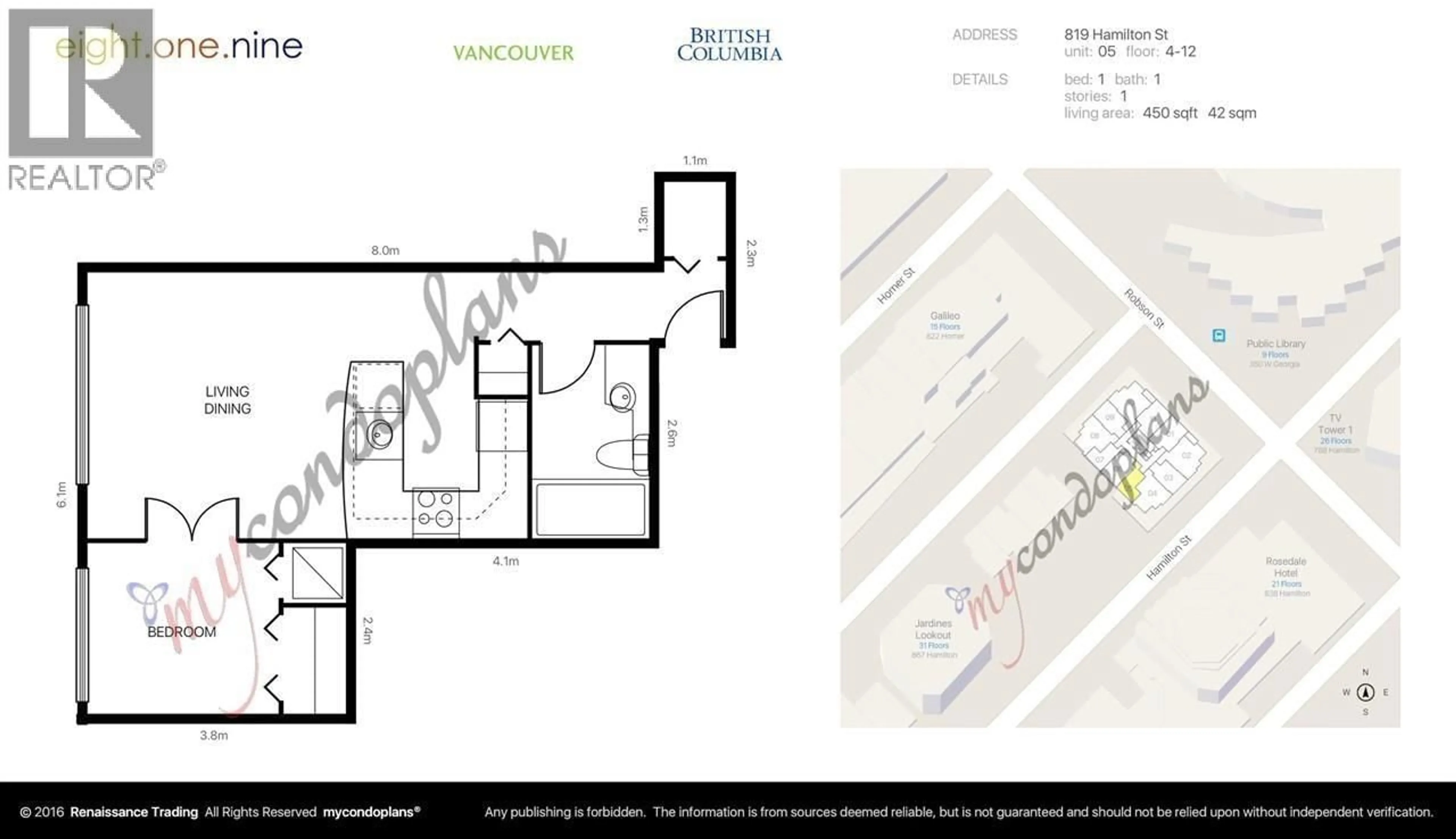 Floor plan for 905 - 819 HAMILTON STREET, Vancouver British Columbia V6B6M2