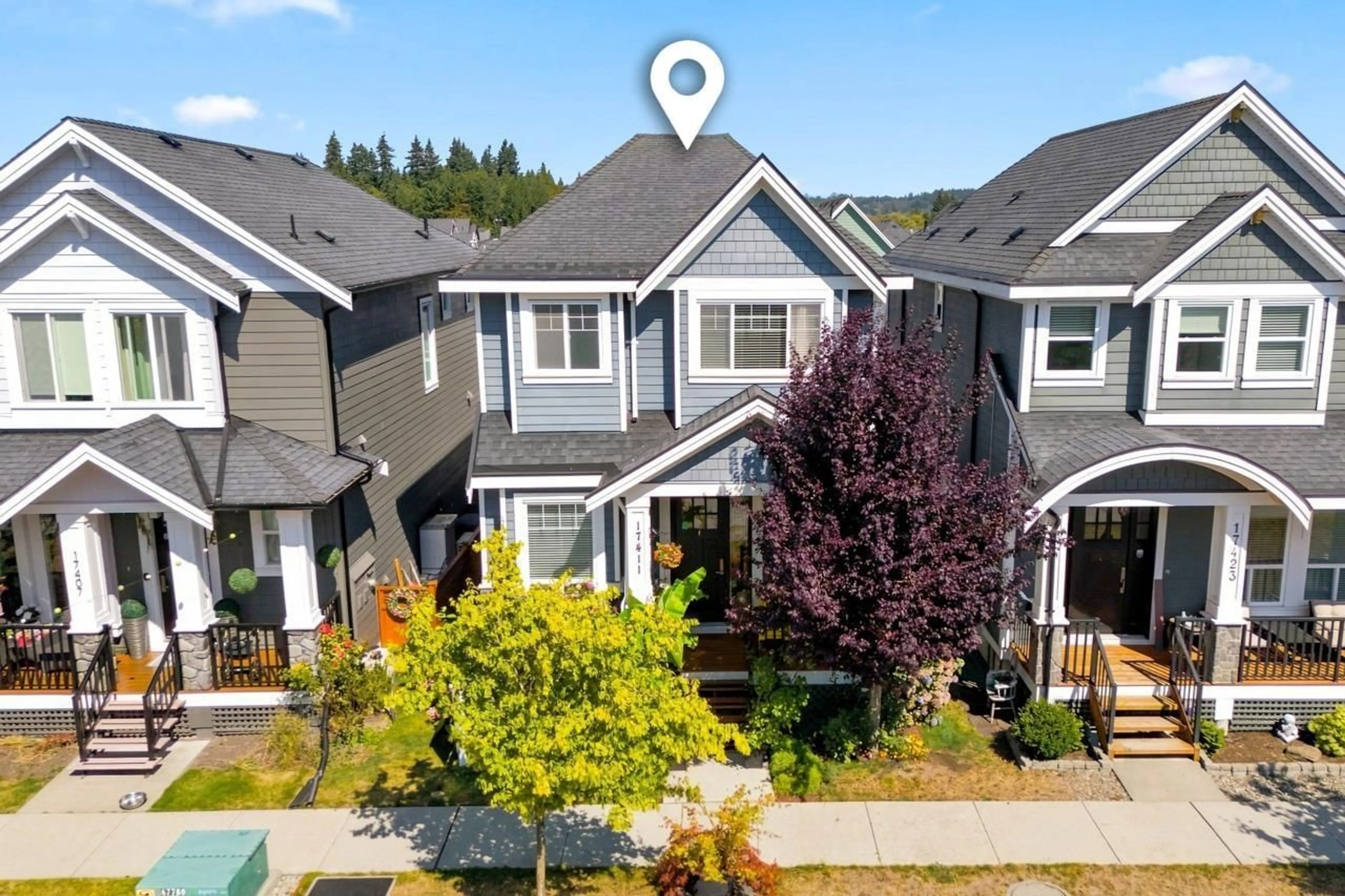 A pic from outside/outdoor area/front of a property/back of a property/a pic from drone, mountain view for 17411 2 AVENUE, Surrey British Columbia V3Z6R9