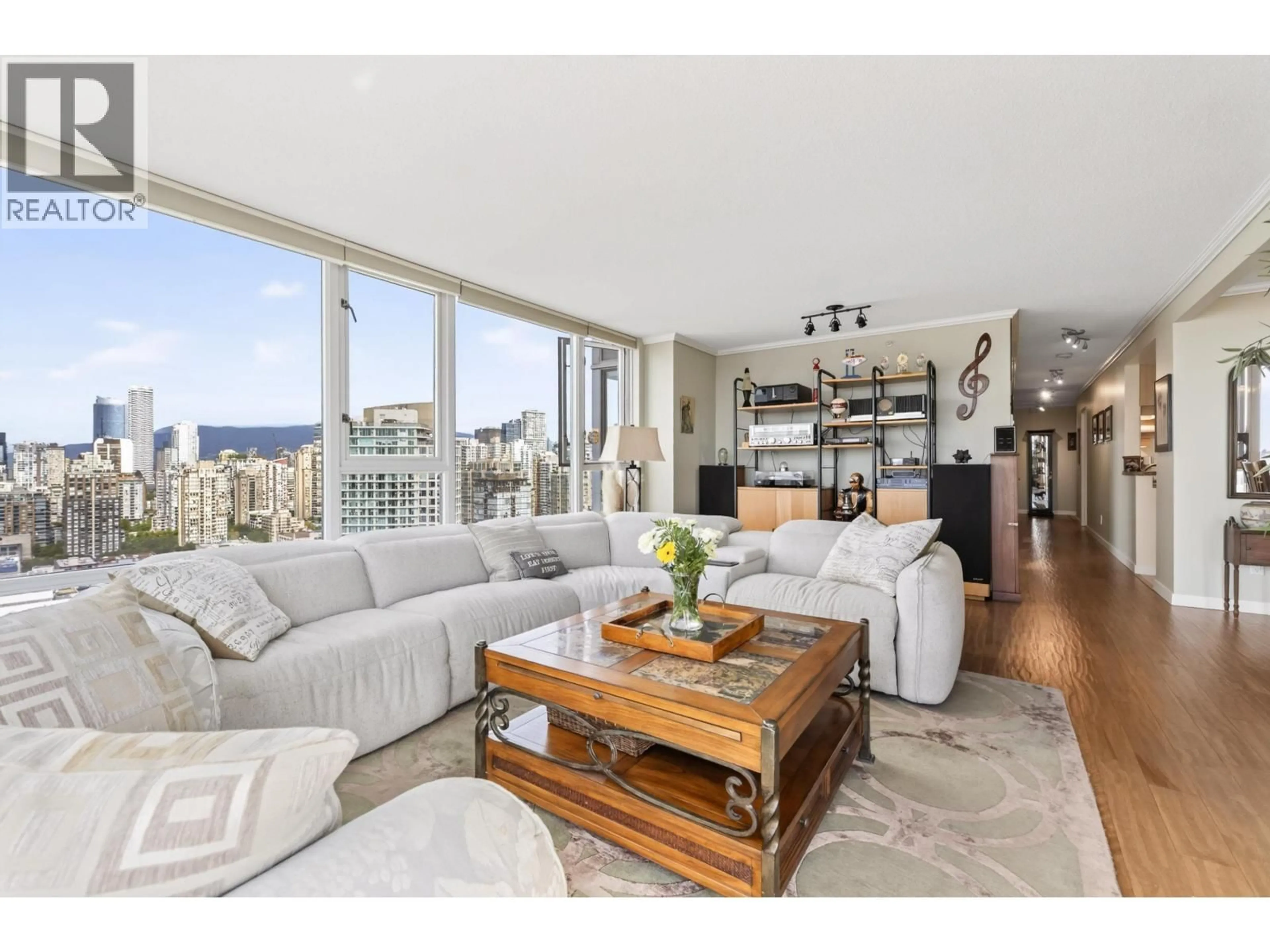 Living room with furniture, wood/laminate floor for 3607 - 1033 MARINASIDE CRESCENT, Vancouver British Columbia V6Z3A3