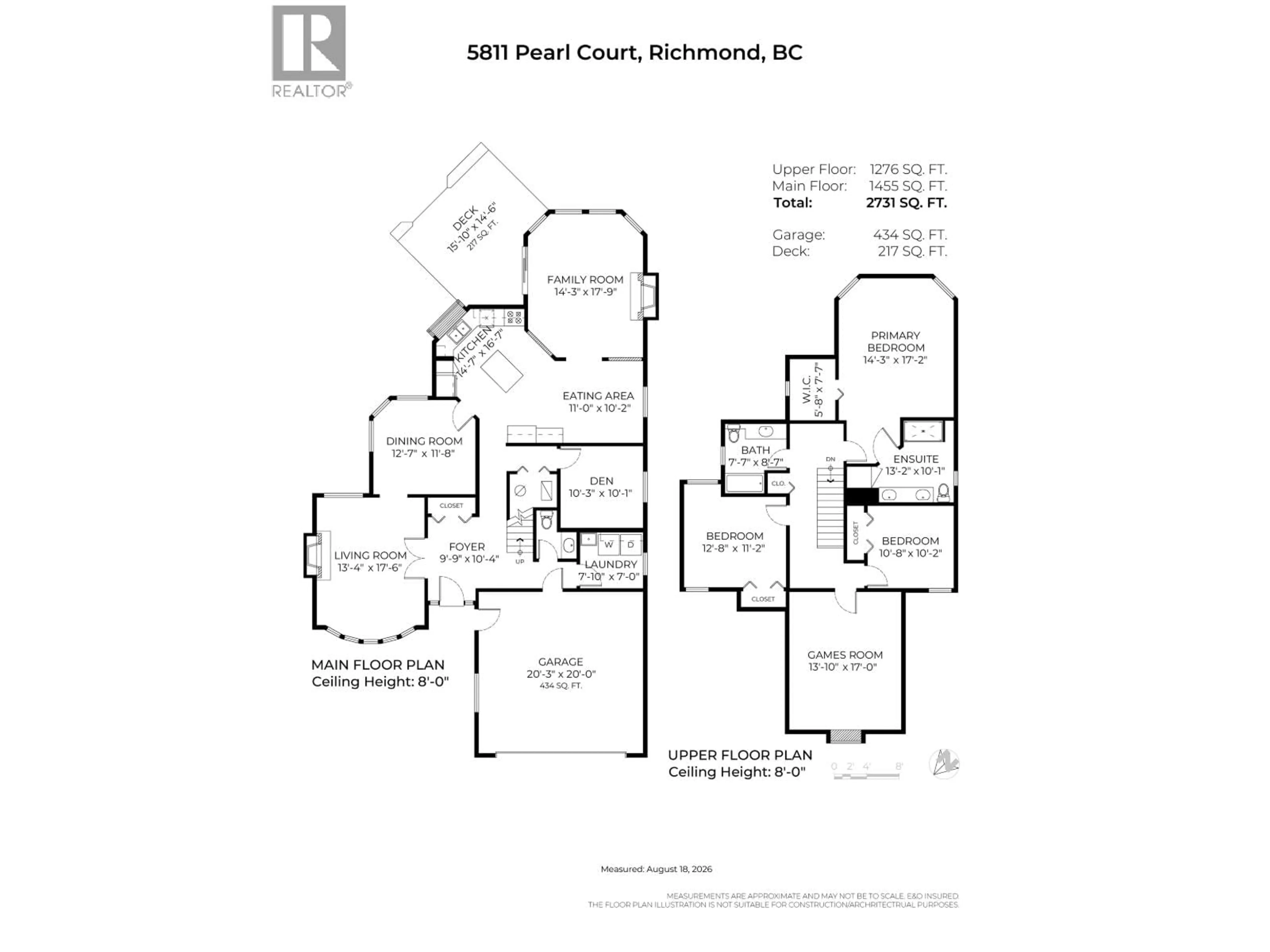 Floor plan for 5811 PEARL COURT, Richmond British Columbia V7C5E5