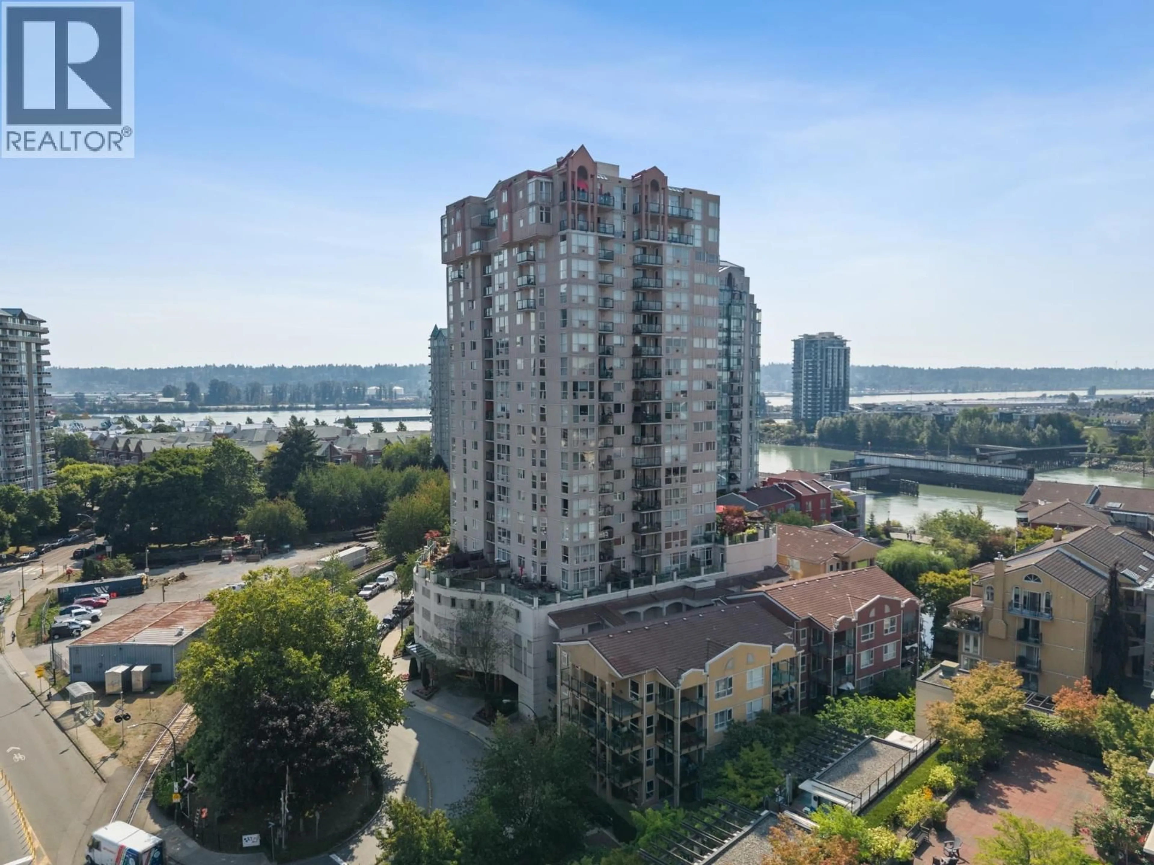 A pic from outside/outdoor area/front of a property/back of a property/a pic from drone, city buildings view from balcony for 2102 - 10 LAGUNA COURT, New Westminster British Columbia V3M6W3