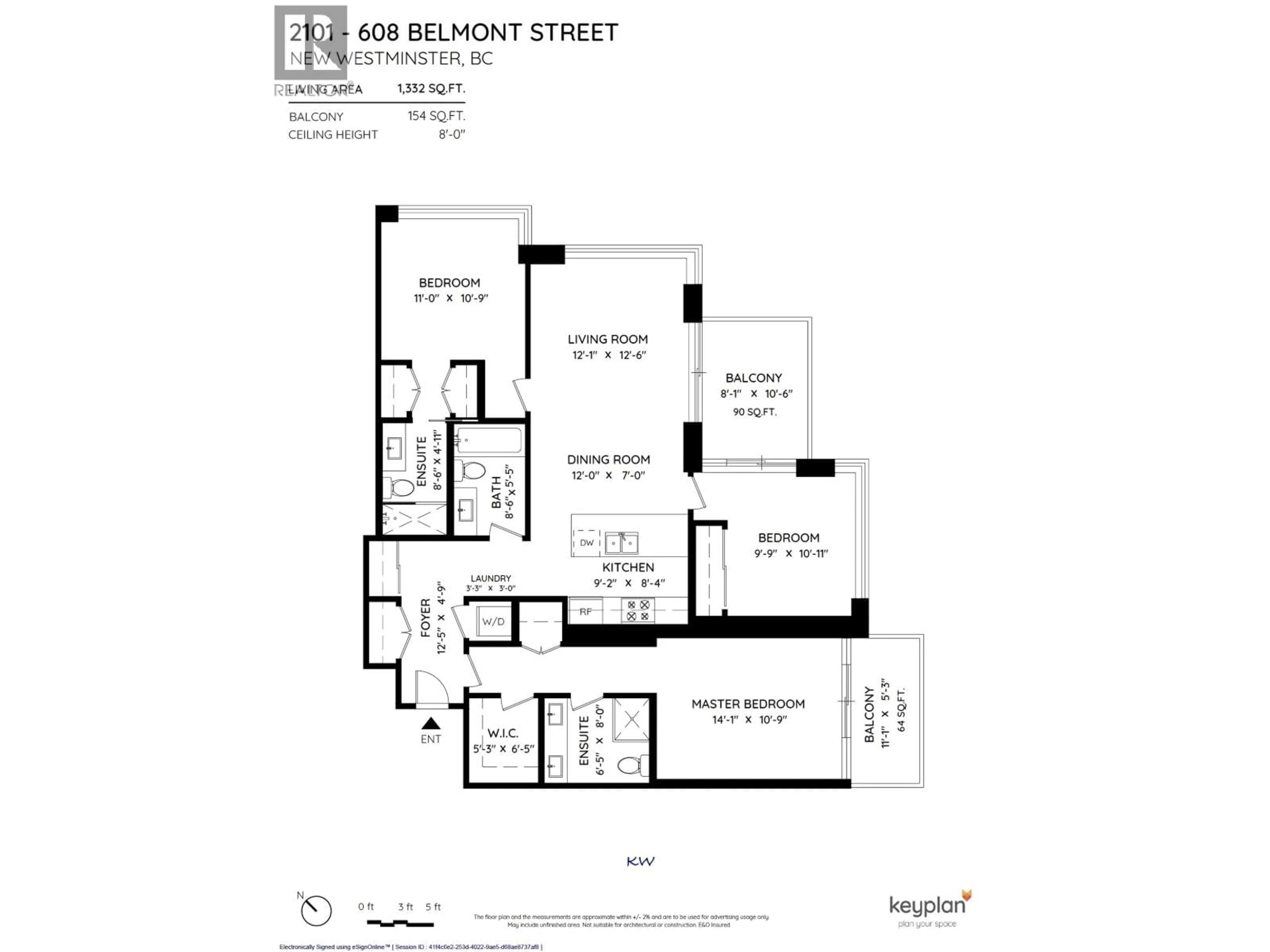 Floor plan for 2101 - 608 BELMONT STREET, New Westminster British Columbia V3M0G8