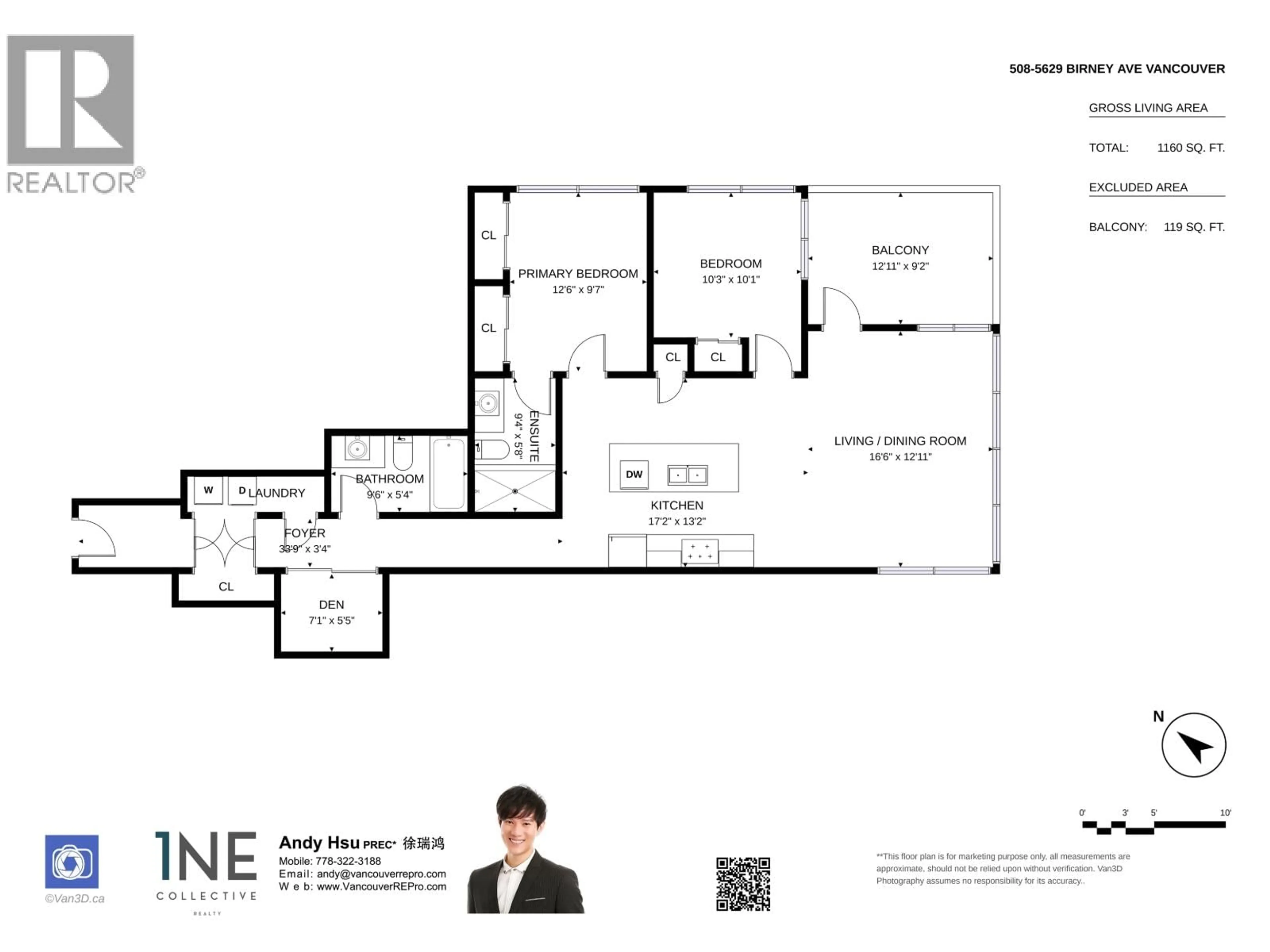 Floor plan for 508 - 5629 BIRNEY AVENUE, Vancouver British Columbia V6S0L5