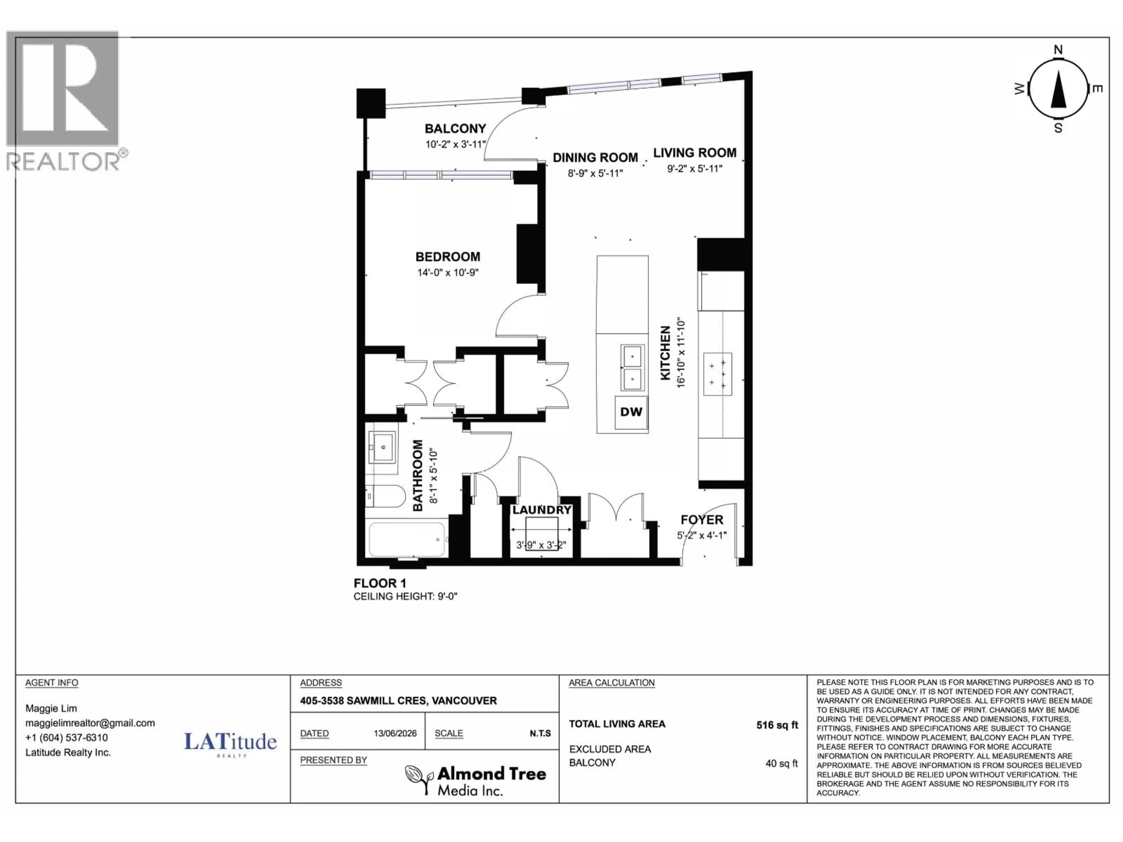 Floor plan for 405 - 3538 SAWMILL CRESCENT, Vancouver British Columbia V5S0J8
