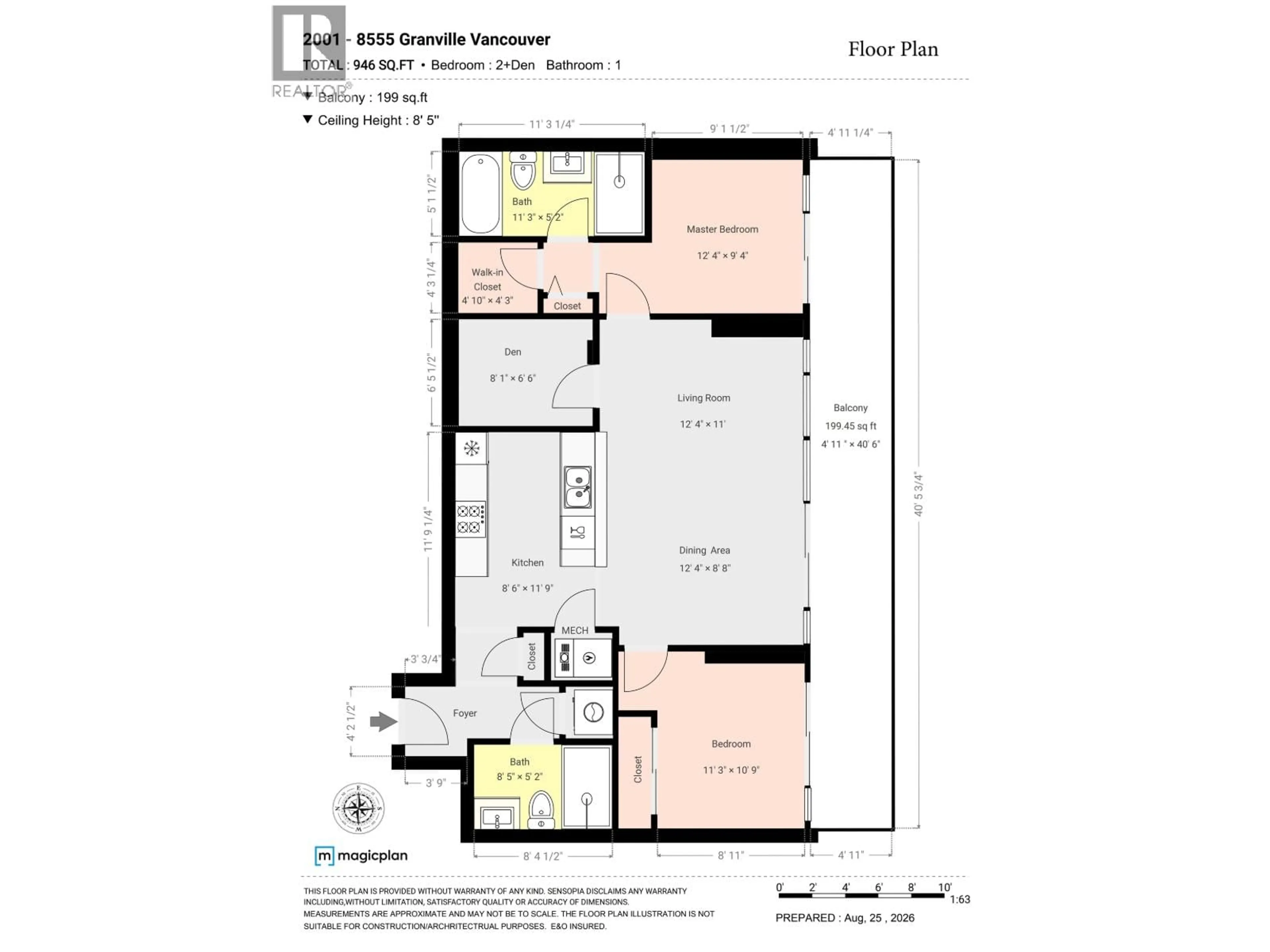 Floor plan for 2001 - 8555 GRANVILLE STREET, Vancouver British Columbia V6P0C3