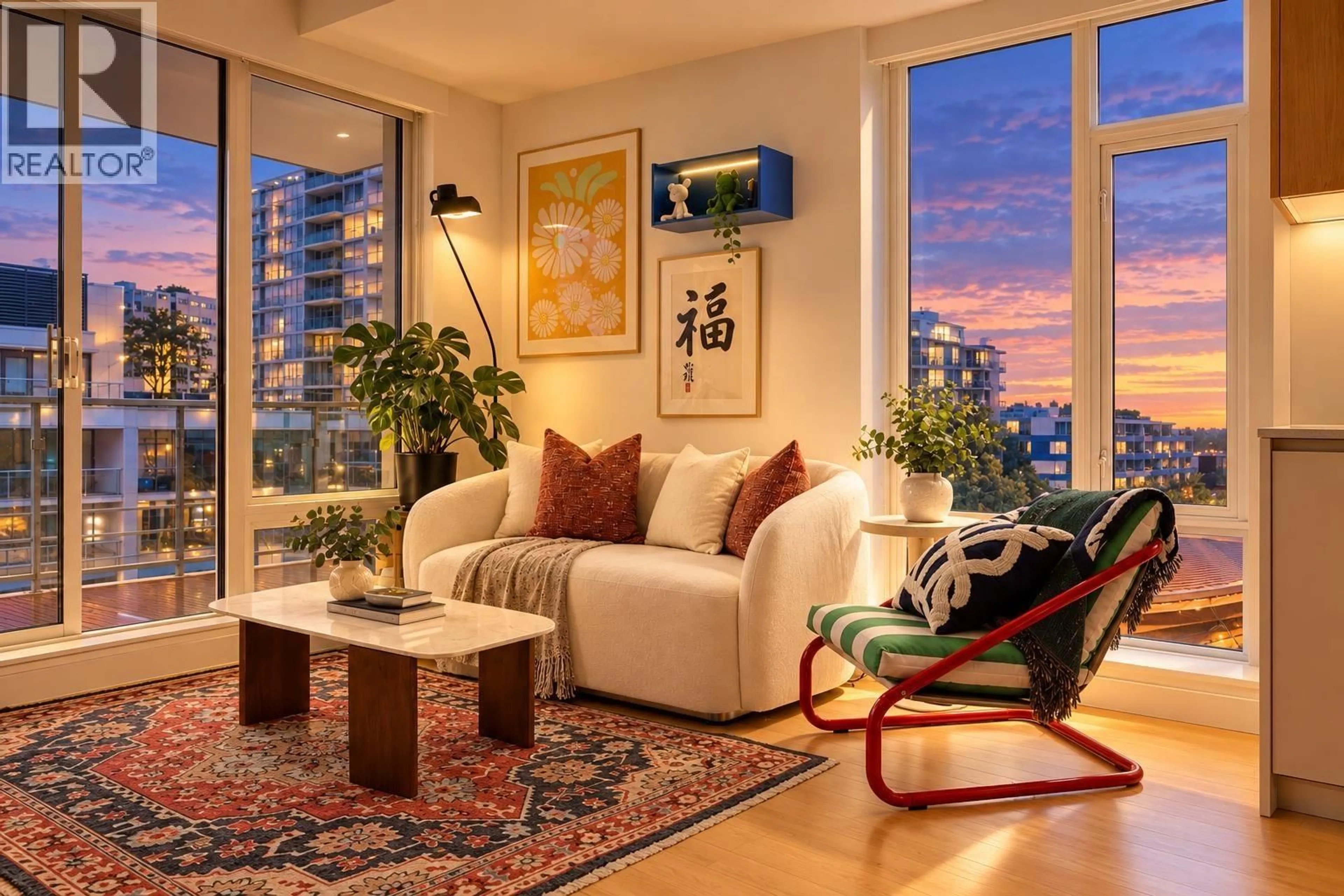 Living room with furniture, carpet floor for 401 - 6699 RIVER ROAD, Richmond British Columbia V7C0E6