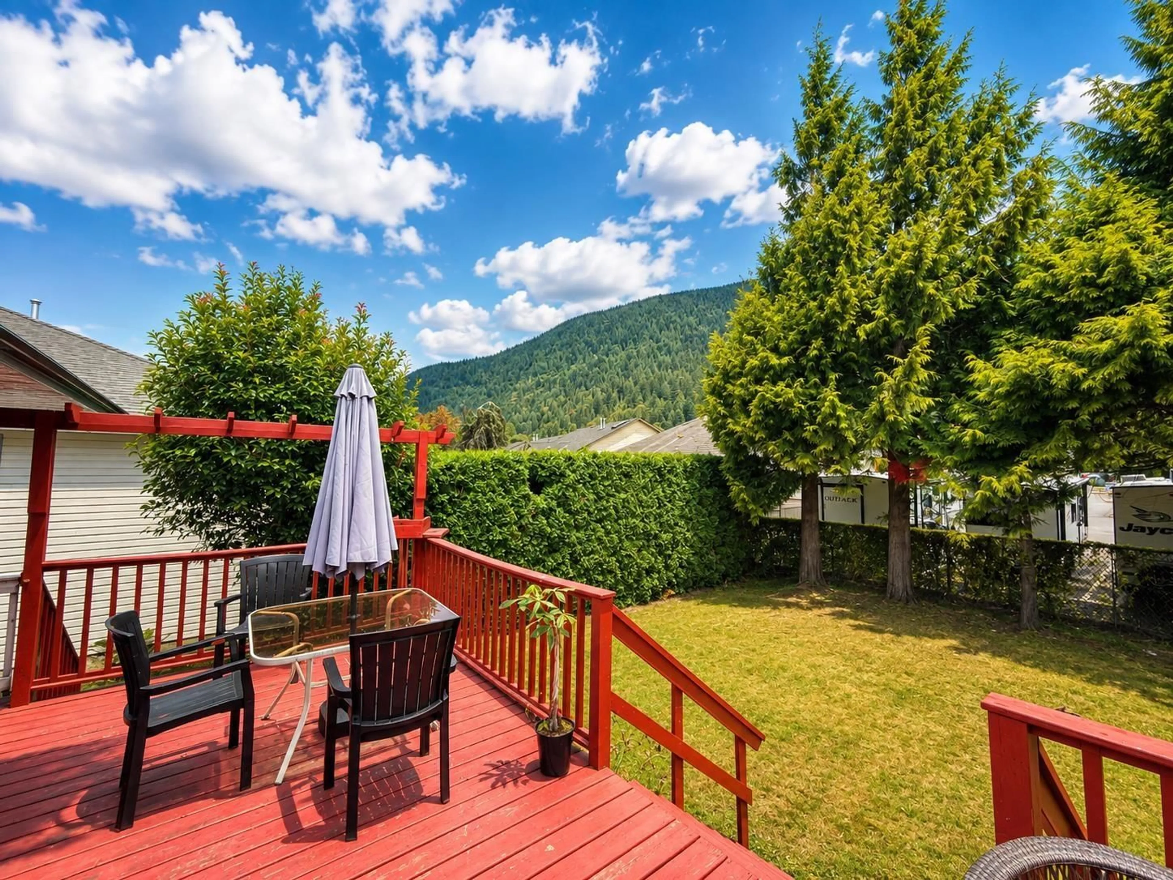 Patio, mountain view for 314 MIAMI RIVER DRIVE, Harrison Hot Springs British Columbia V0M1K0