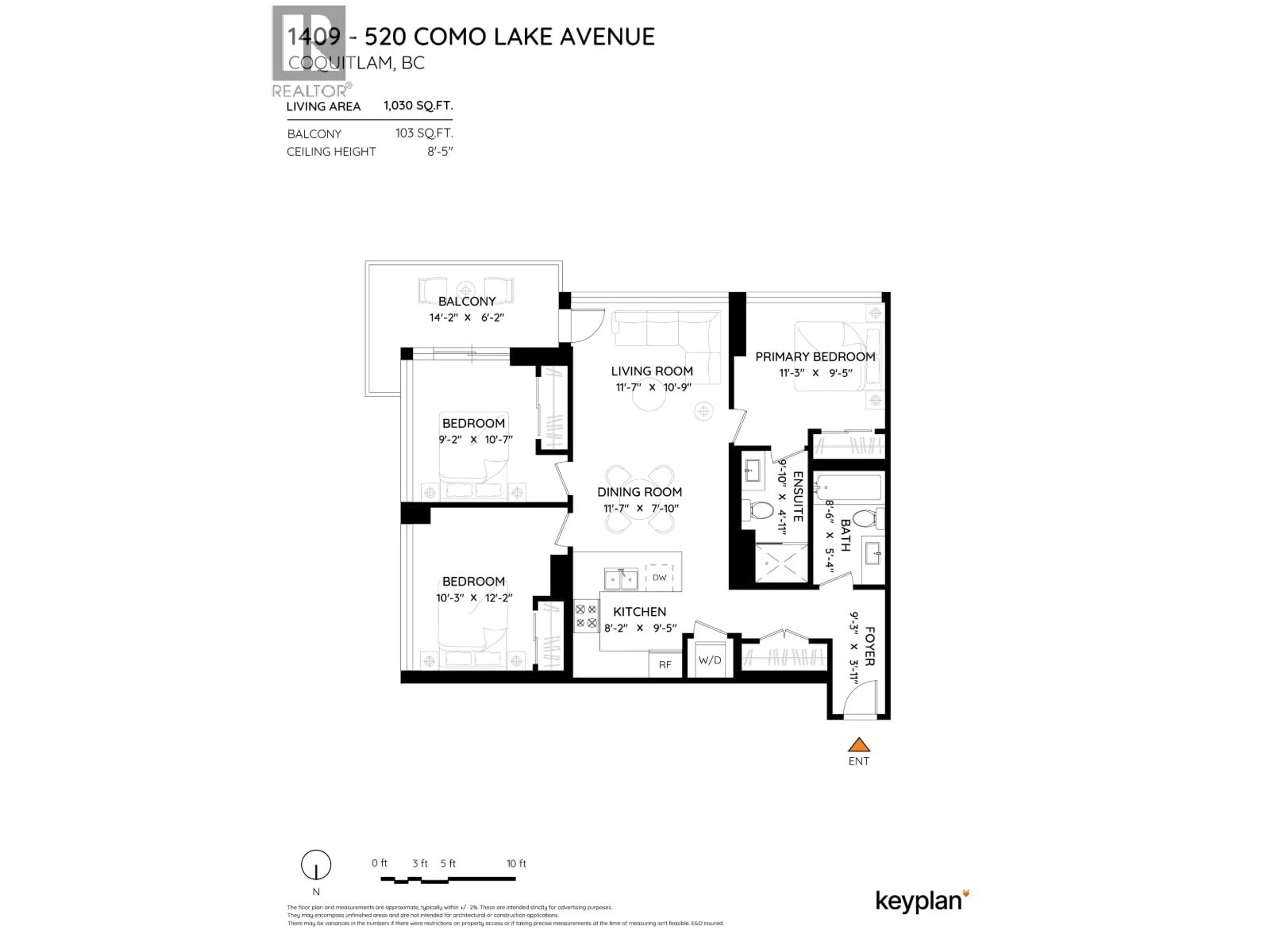 Floor plan for 1409 - 520 COMO LAKE AVENUE, Coquitlam British Columbia V3J0E8