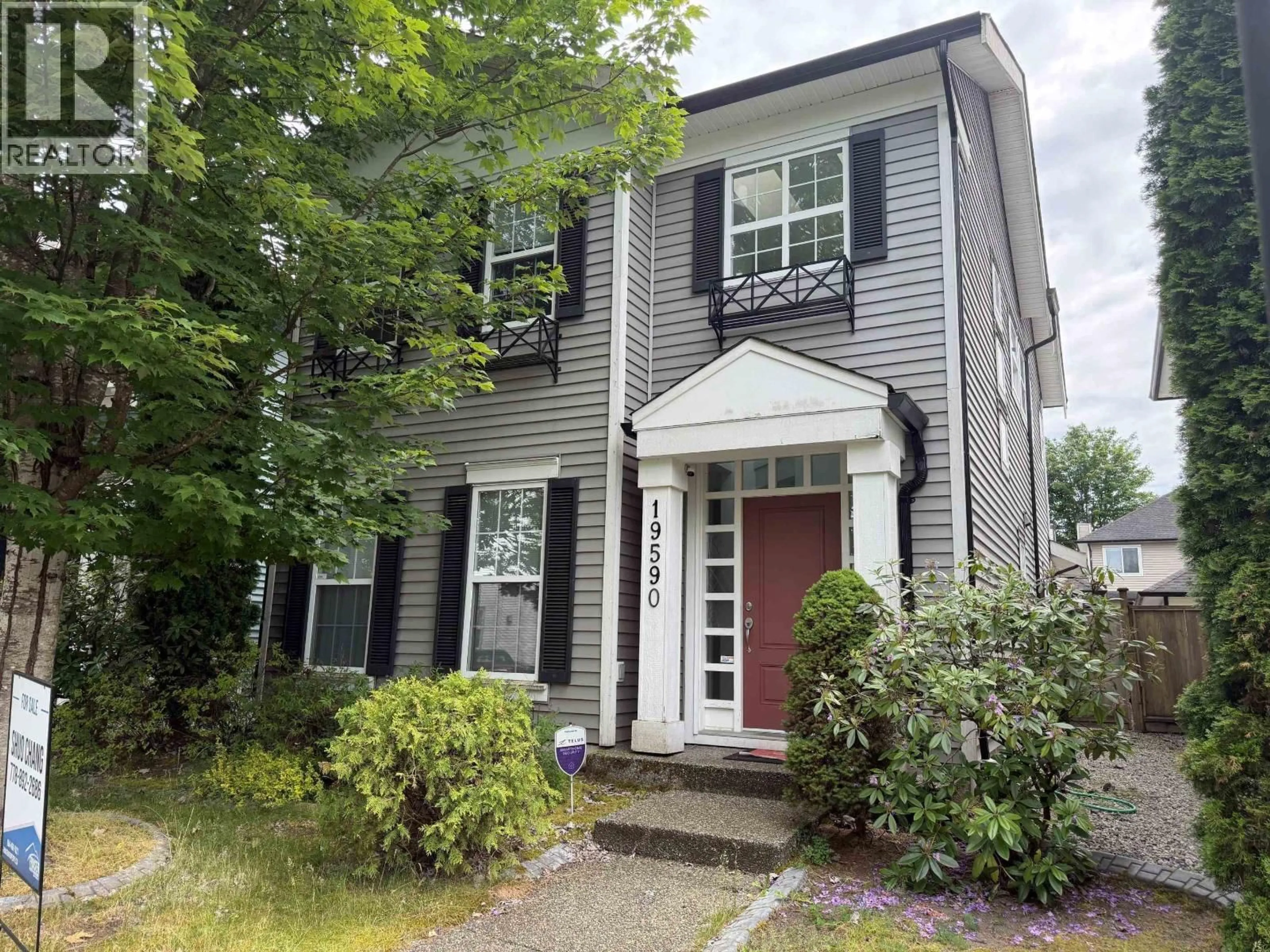 Home with vinyl exterior material, street for 19590 SHINGLE BOLT CRESCENT, Pitt Meadows British Columbia V3Y2W7