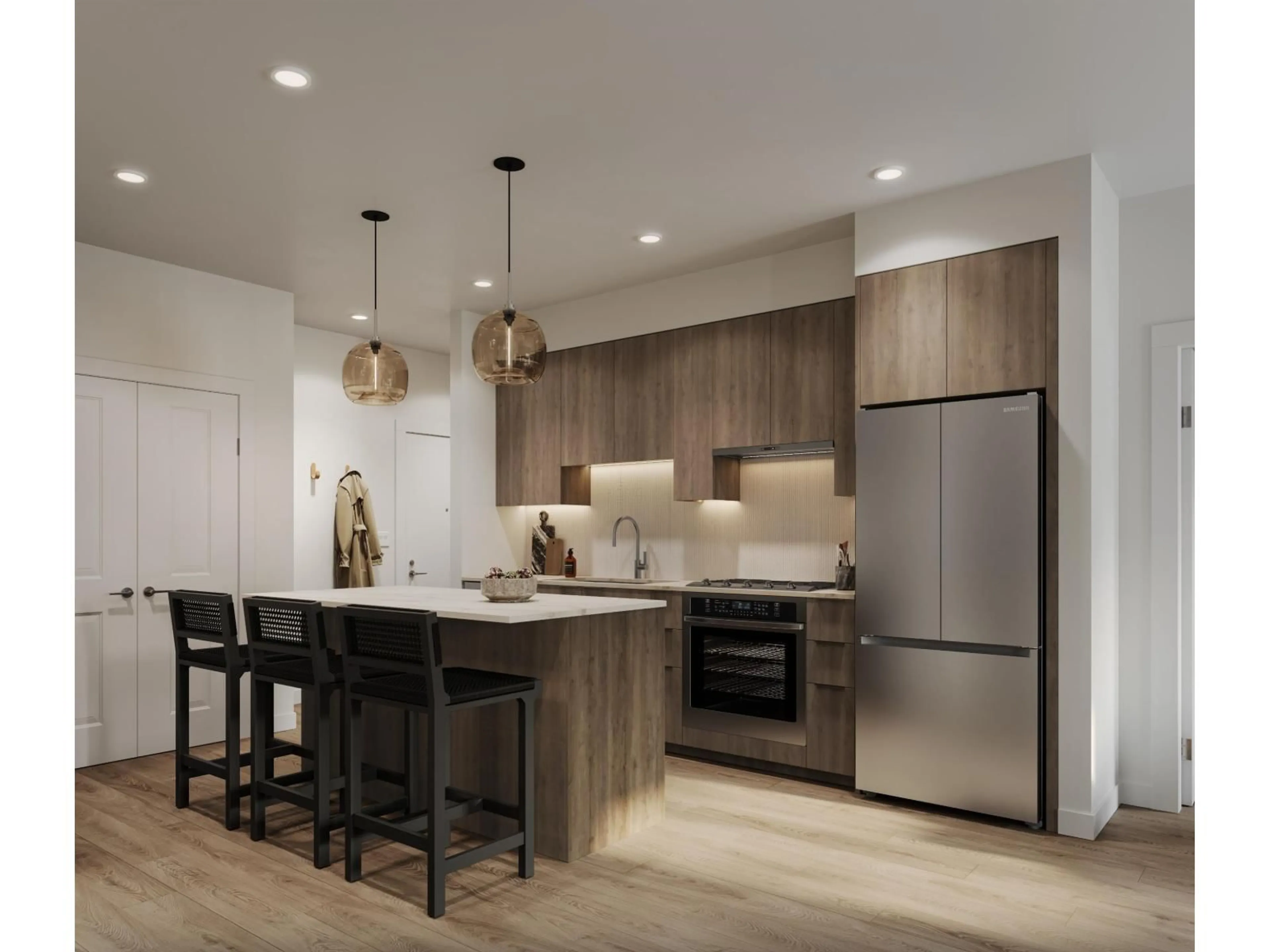 Open concept kitchen, wood/laminate floor for B207 - 18088 72 AVENUE, Surrey British Columbia V3N6B7