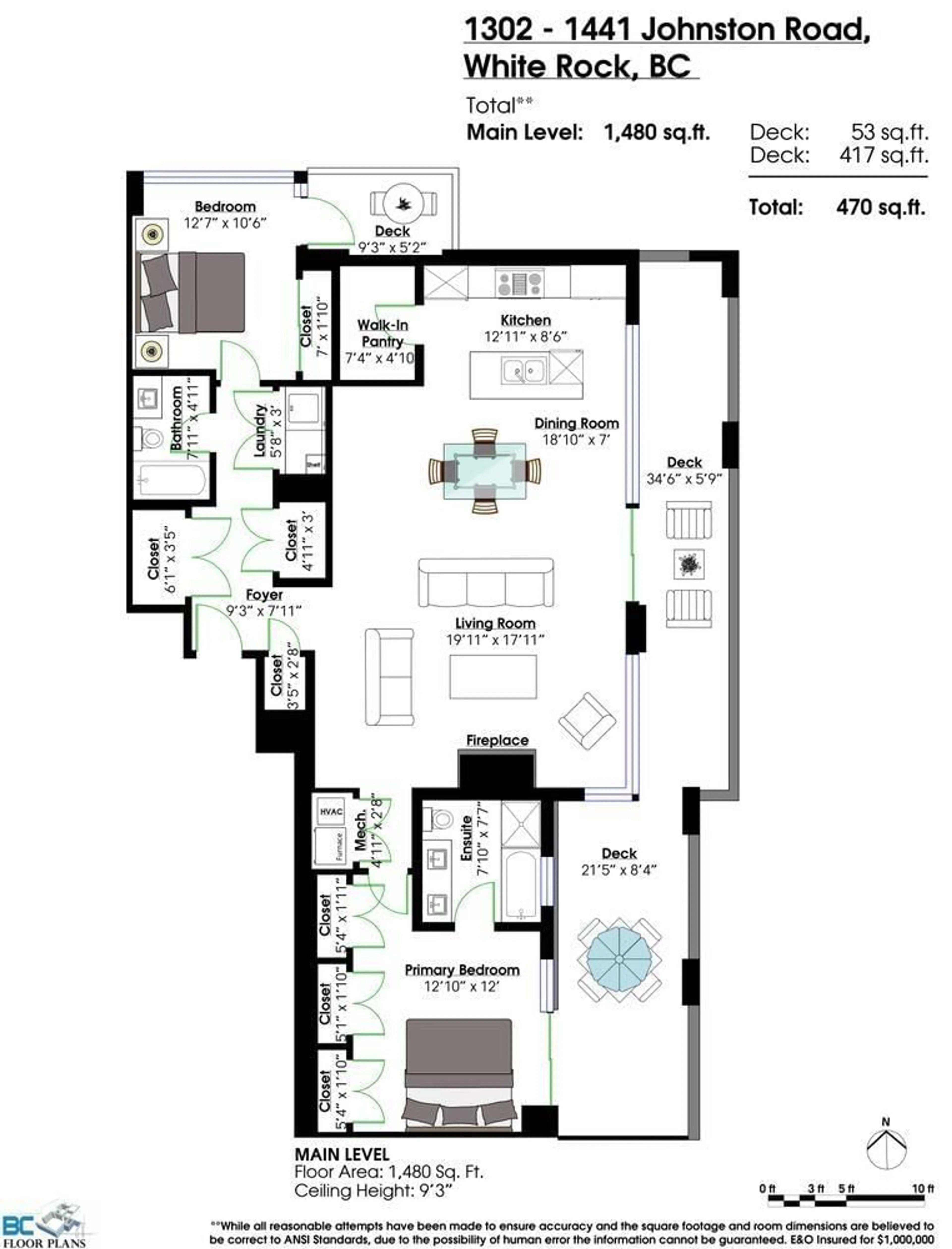 Floor plan for 1302 - 1441 JOHNSTON ROAD, Surrey British Columbia V4B3Z4