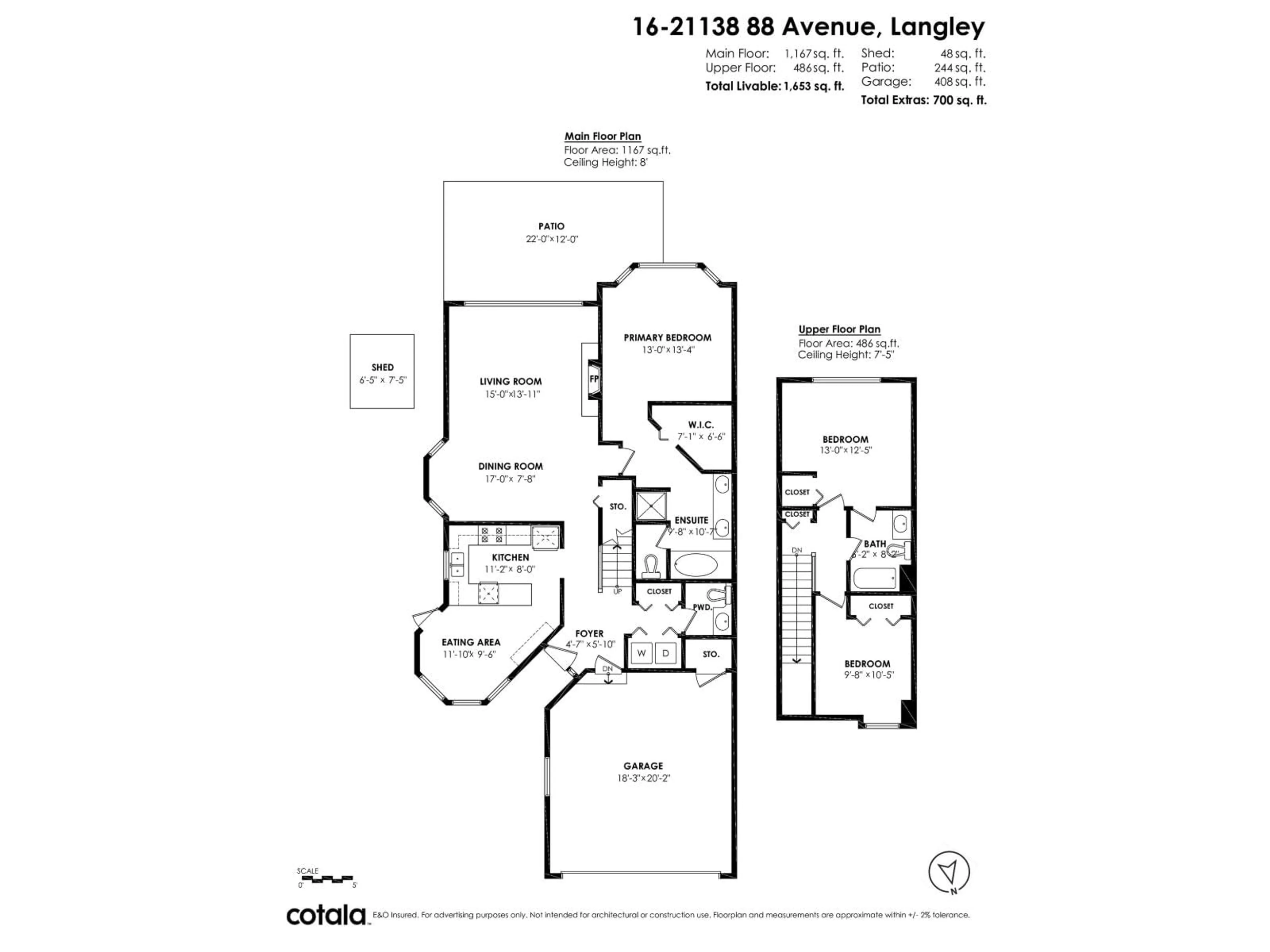 Floor plan for 16 - 21138 88 AVENUE, Langley British Columbia V1M2G7