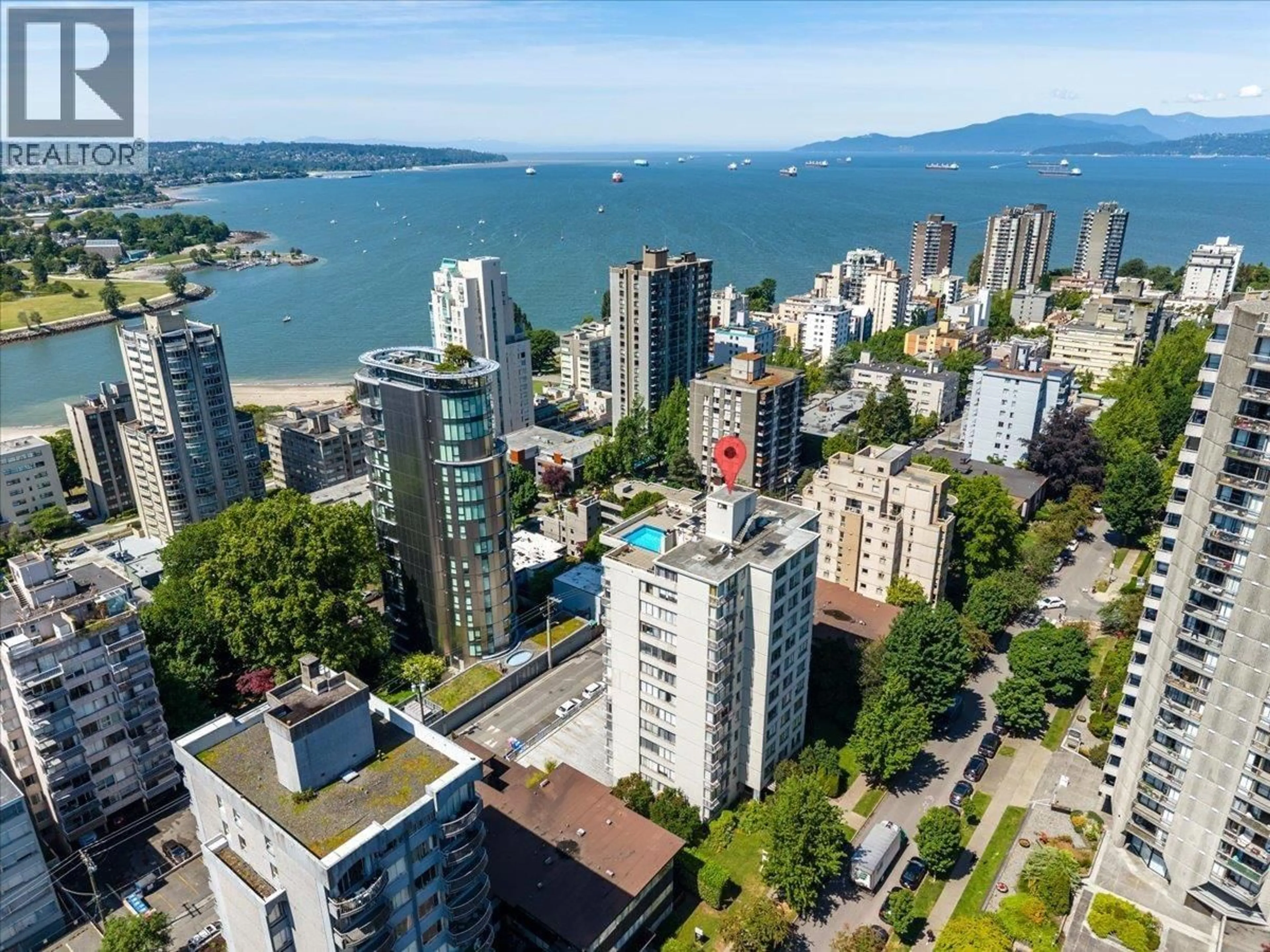 A pic from outside/outdoor area/front of a property/back of a property/a pic from drone, city buildings view from balcony for 1105 - 1250 BURNABY STREET, Vancouver British Columbia V6E1P5