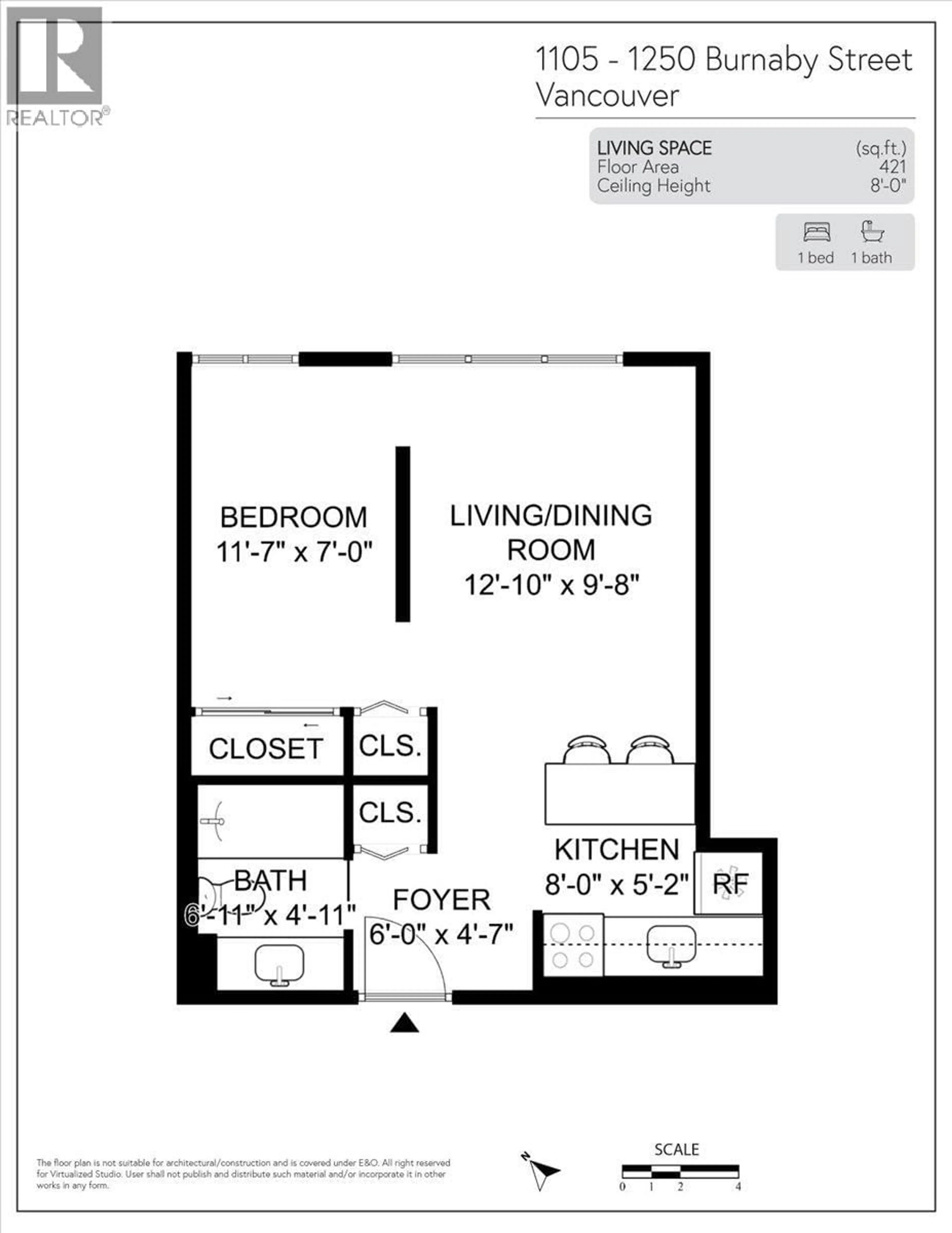 Floor plan for 1105 - 1250 BURNABY STREET, Vancouver British Columbia V6E1P5