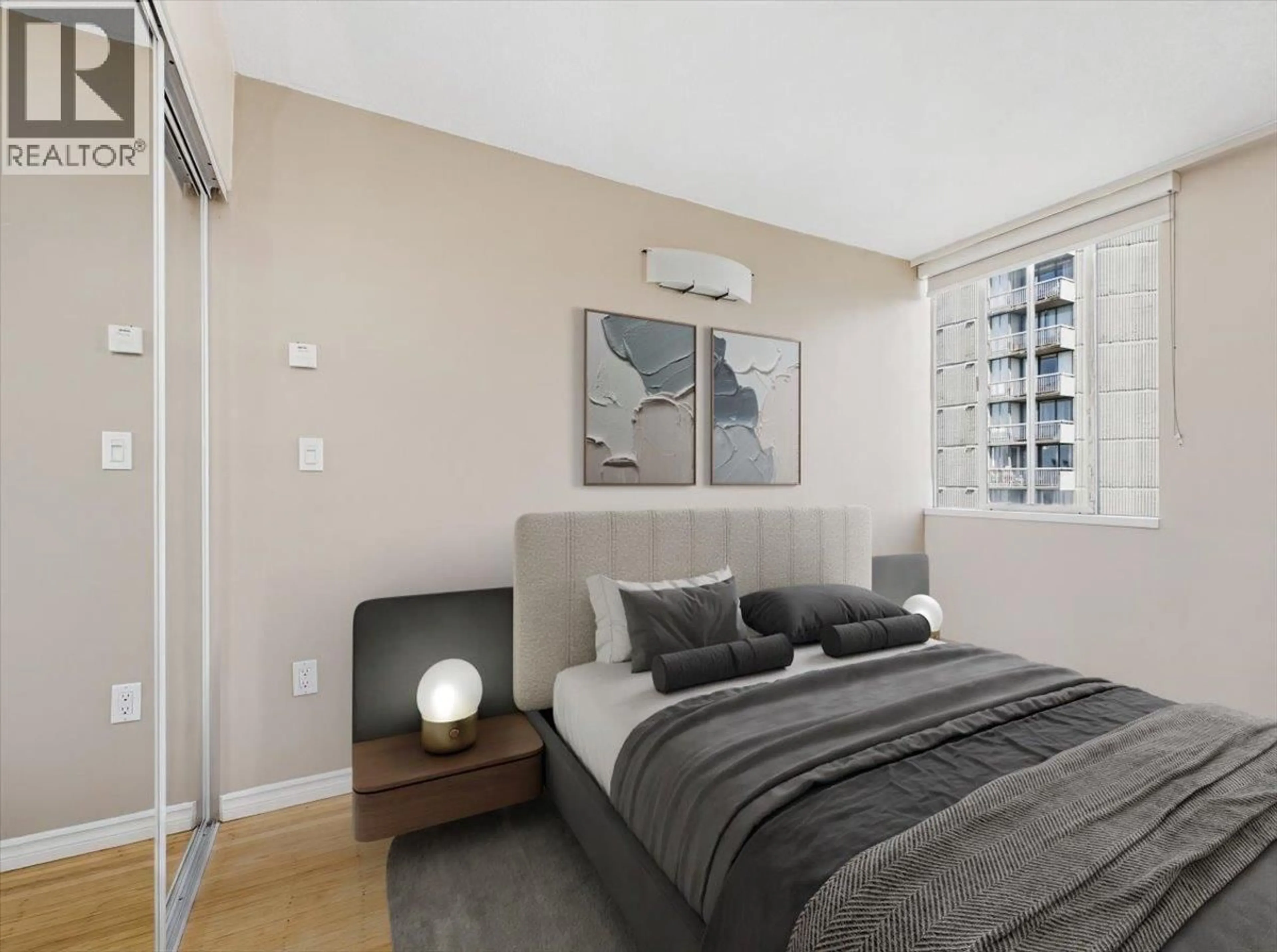 Bedroom with bed, carpet floor for 1105 - 1250 BURNABY STREET, Vancouver British Columbia V6E1P5