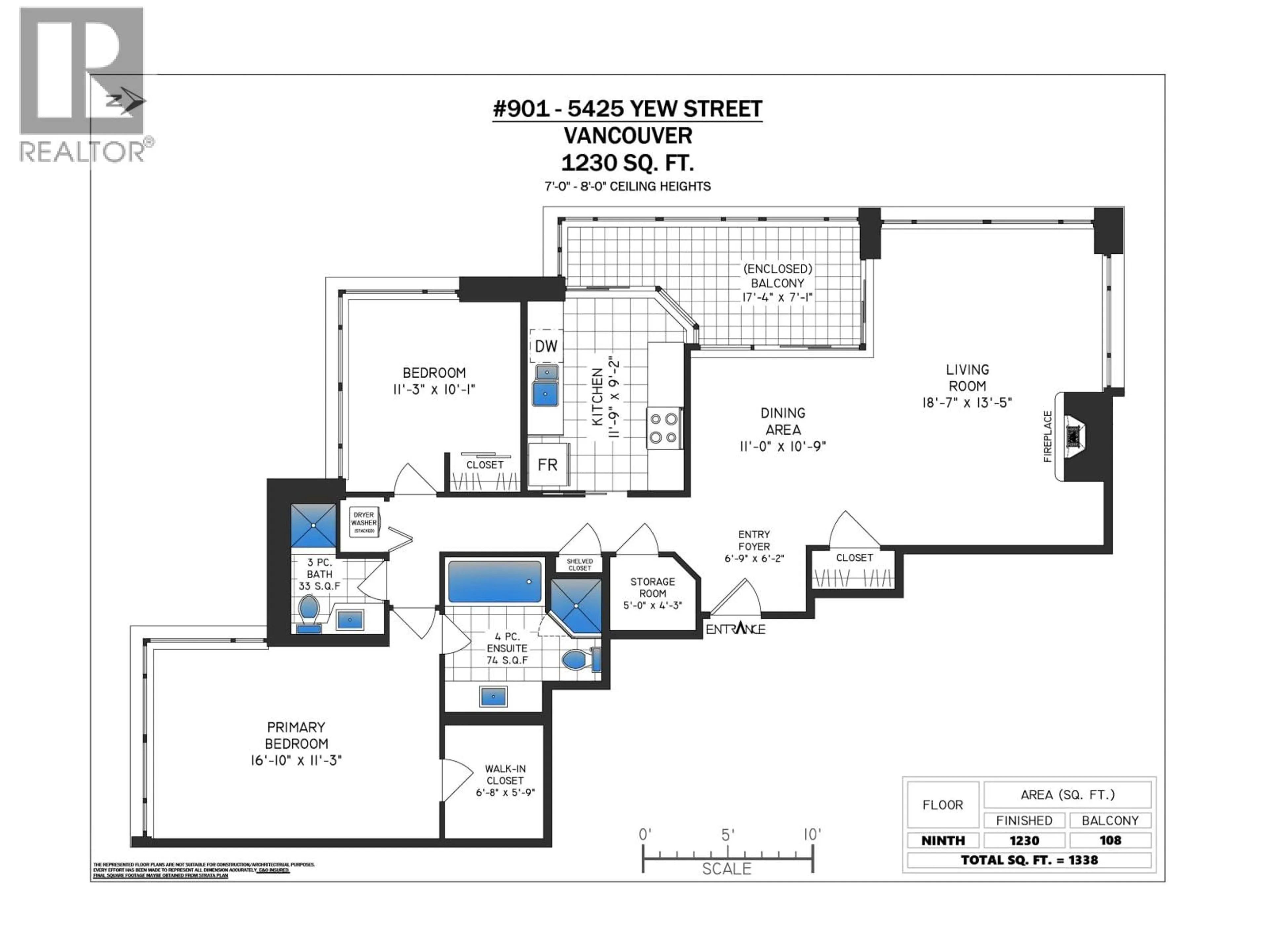 Floor plan for 901 - 5425 YEW STREET, Vancouver British Columbia V6M3X7