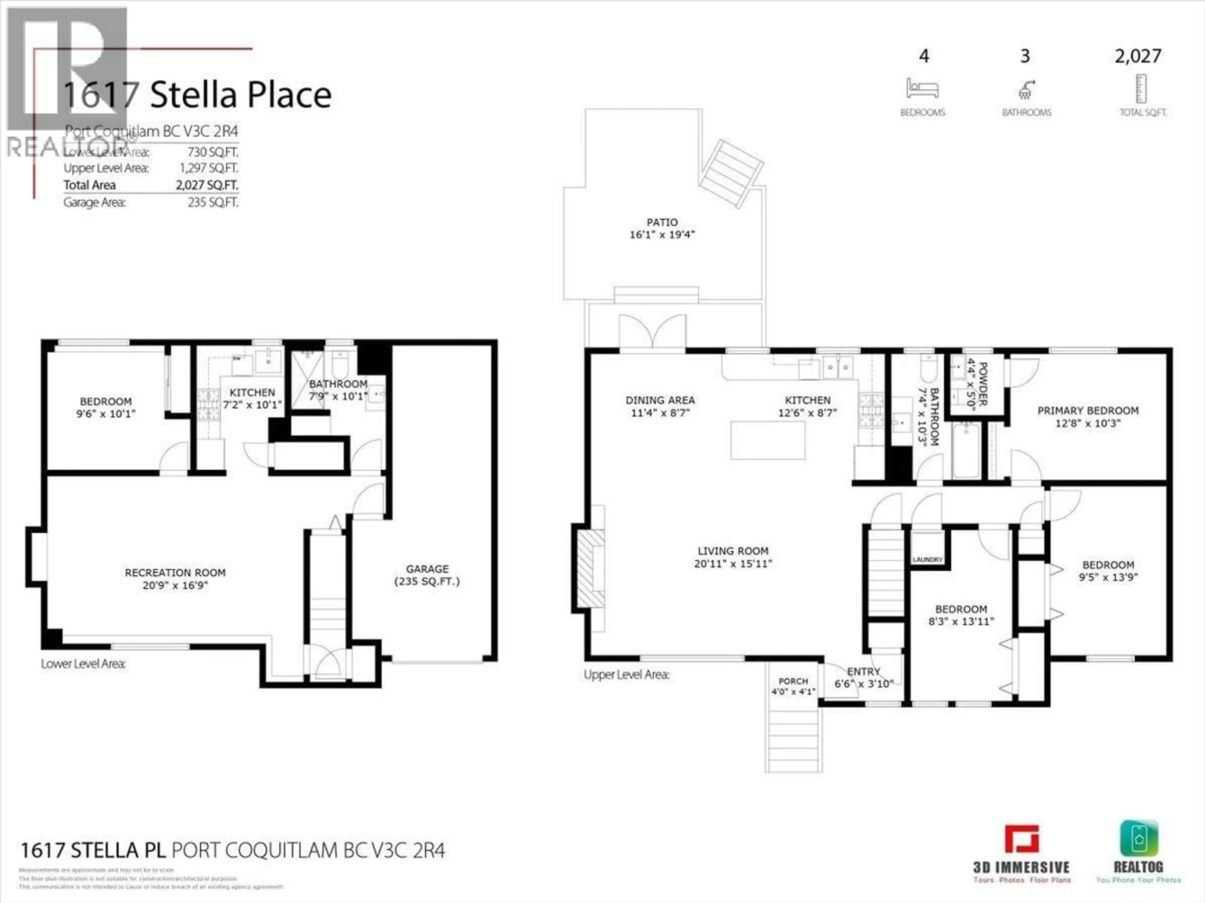 Floor plan for 1617 STELLA PLACE, Port Coquitlam British Columbia V3C2R4