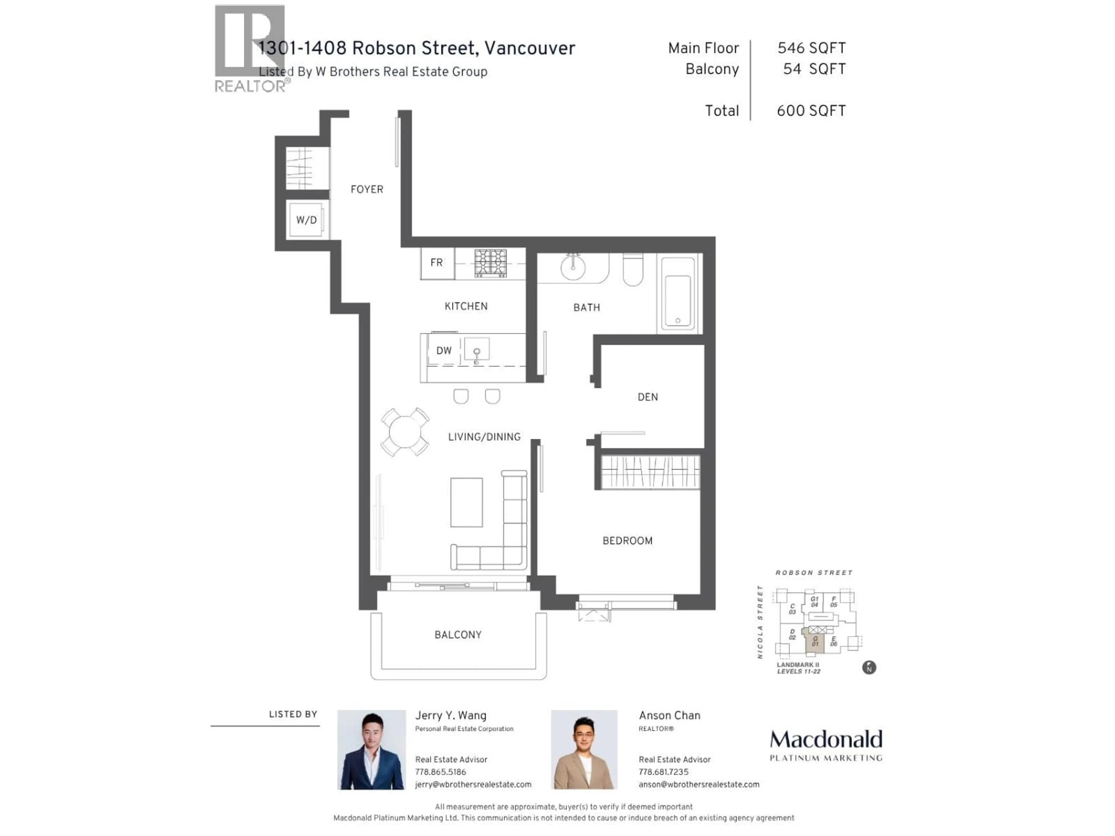 Floor plan for 1301 - 1408 ROBSON STREET, Vancouver British Columbia V6G1B9