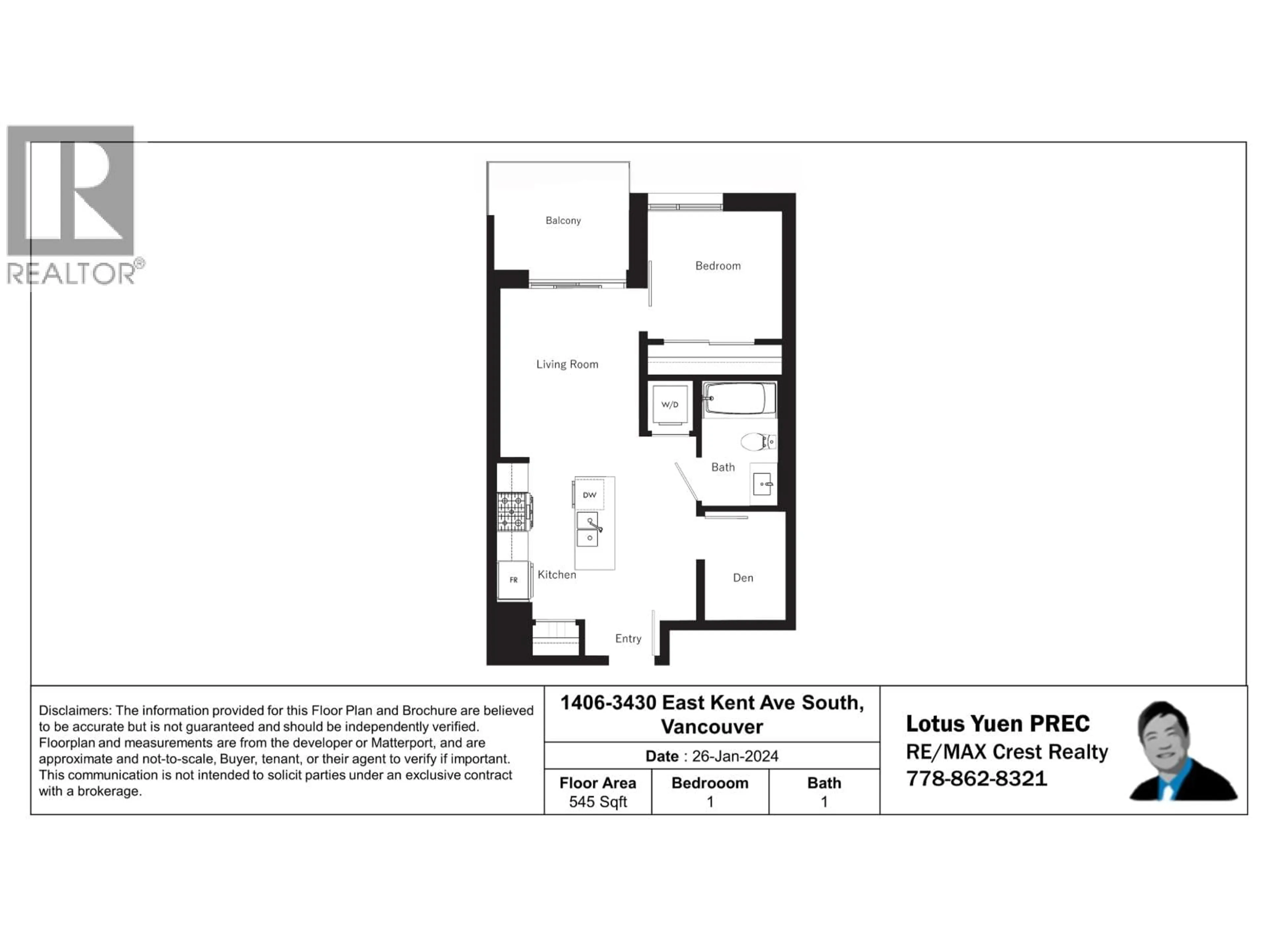 Floor plan for 1406 - 3430 KENT AVENUE SOUTH, Vancouver British Columbia V5S0G7