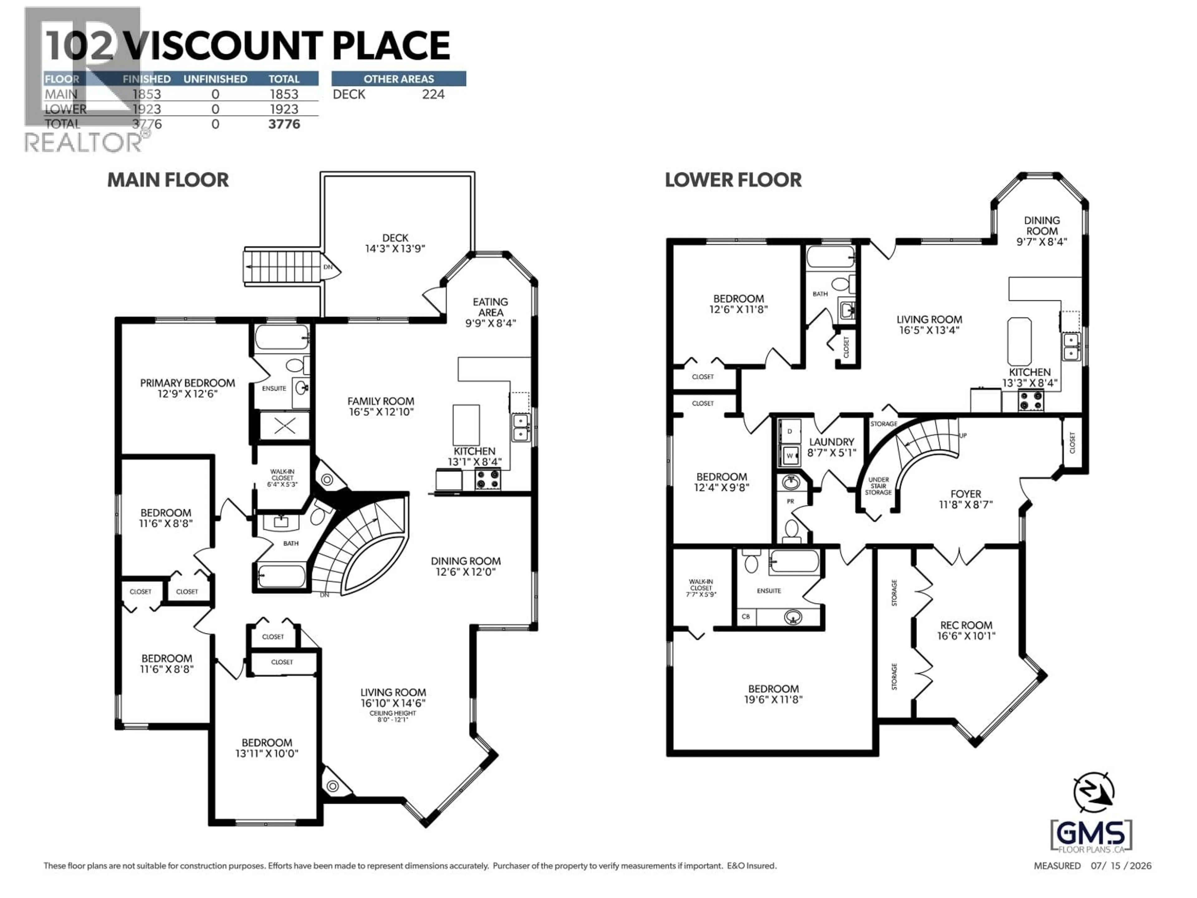 Floor plan for 102 VISCOUNT PLACE, New Westminster British Columbia V3M6L4