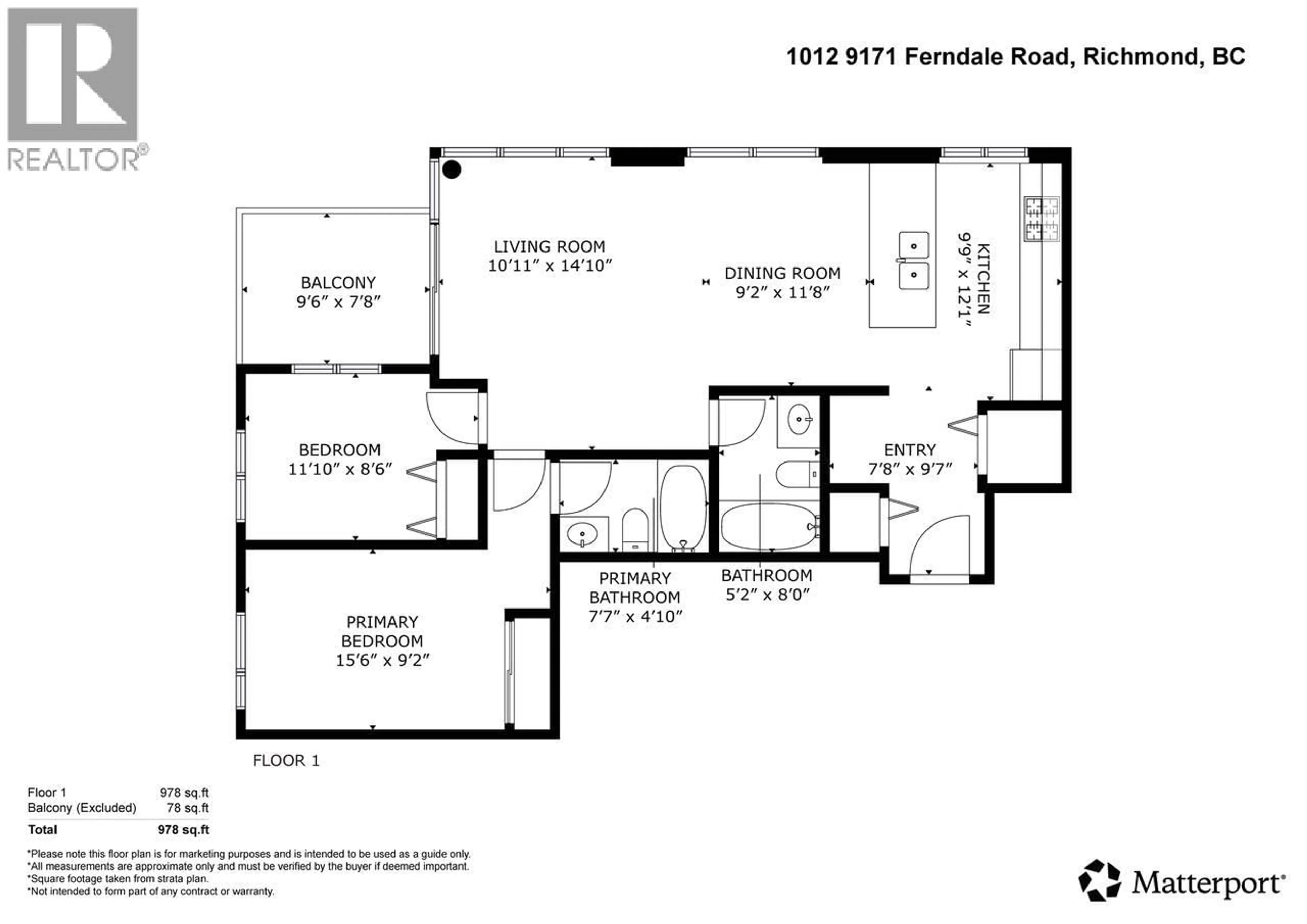 Floor plan for 1012 - 9171 FERNDALE ROAD, Richmond British Columbia V6Y0A5